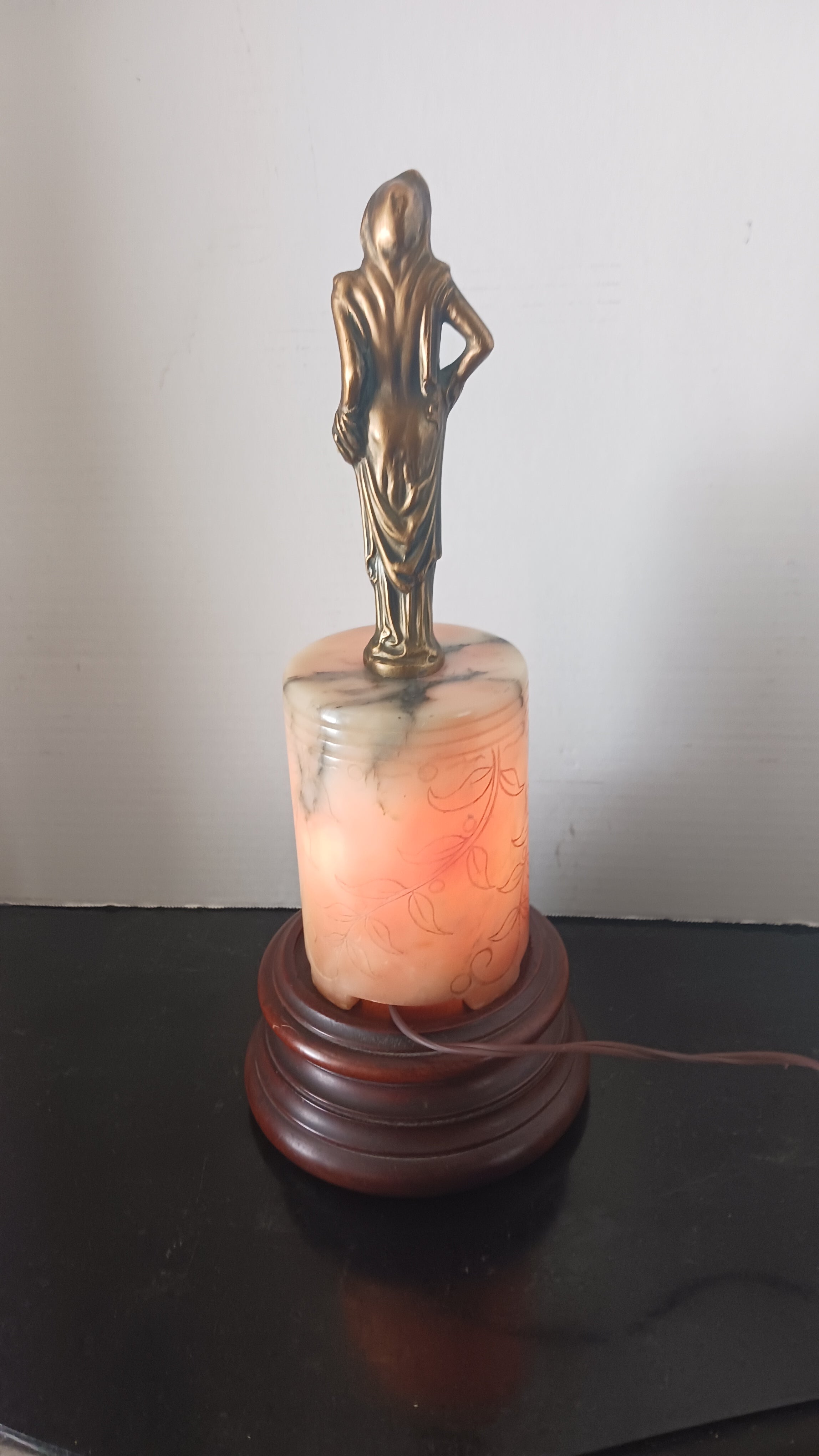 Rare Bronze and Alabaster Art Deco Figural Lamp