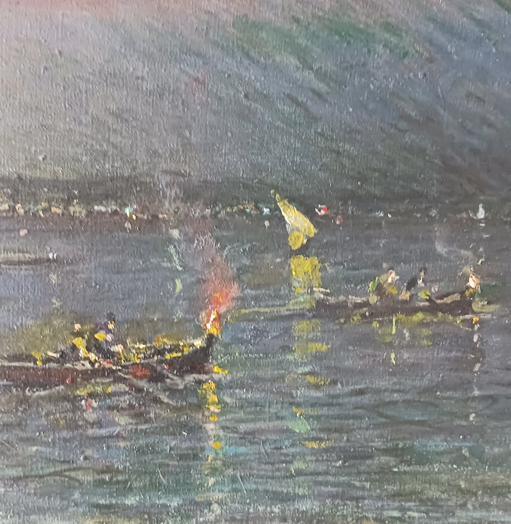 Night on the Bay of Naples - o/c F. Castigliano, Listed Italian Mid-Century