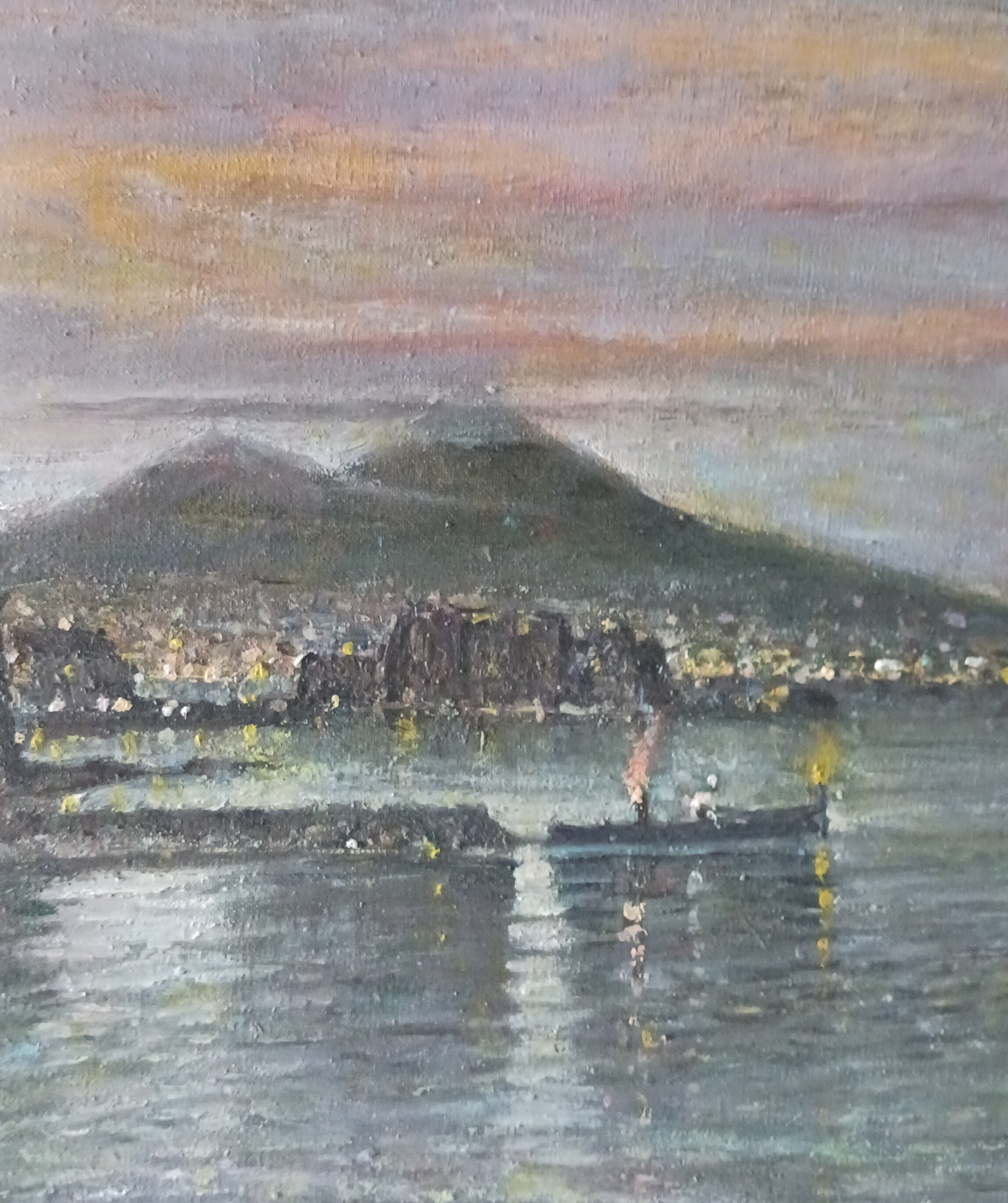 Night on the Bay of Naples - o/c F. Castigliano, Listed Italian Mid-Century