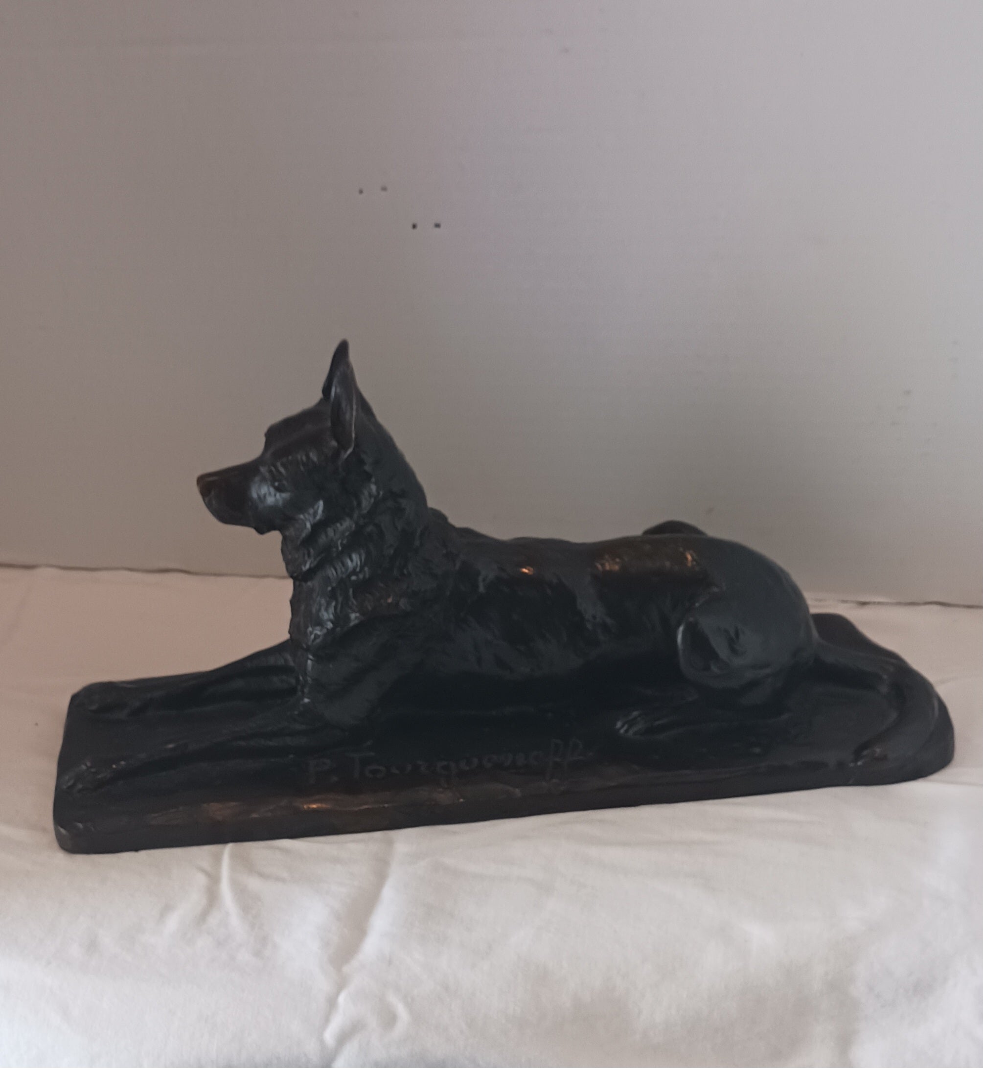 Stunning German Shepherd Bronze Sculpture Pierre Tourgueneff Russian 1853-1912