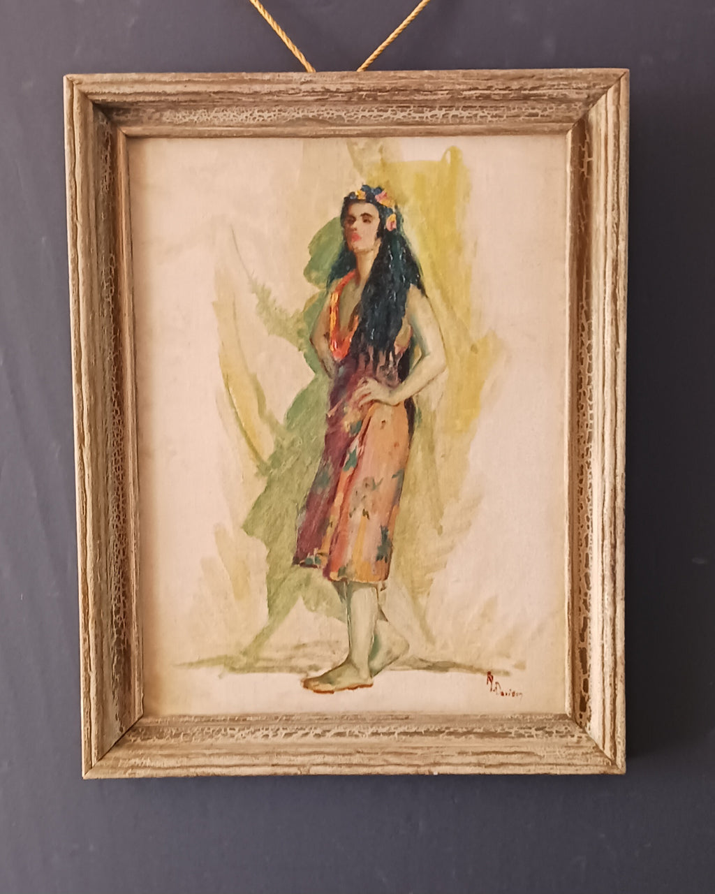 Exotic Painting of a South Seas Island Maid c. 1930s signed by Mrs. J B Davison