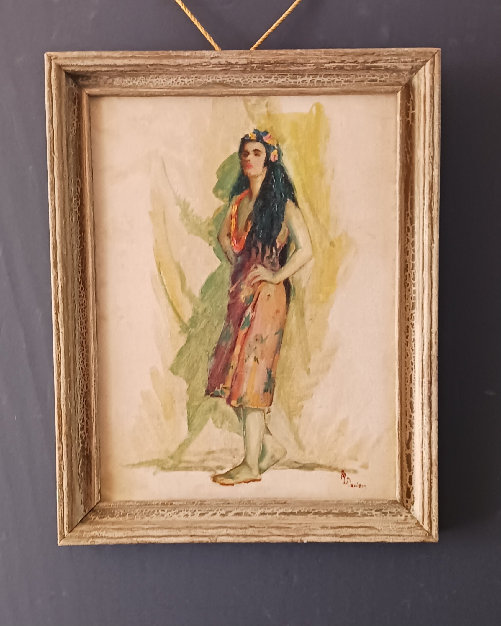 Exotic Painting of a South Seas Island Maid c. 1930s signed by Mrs. J B Davison