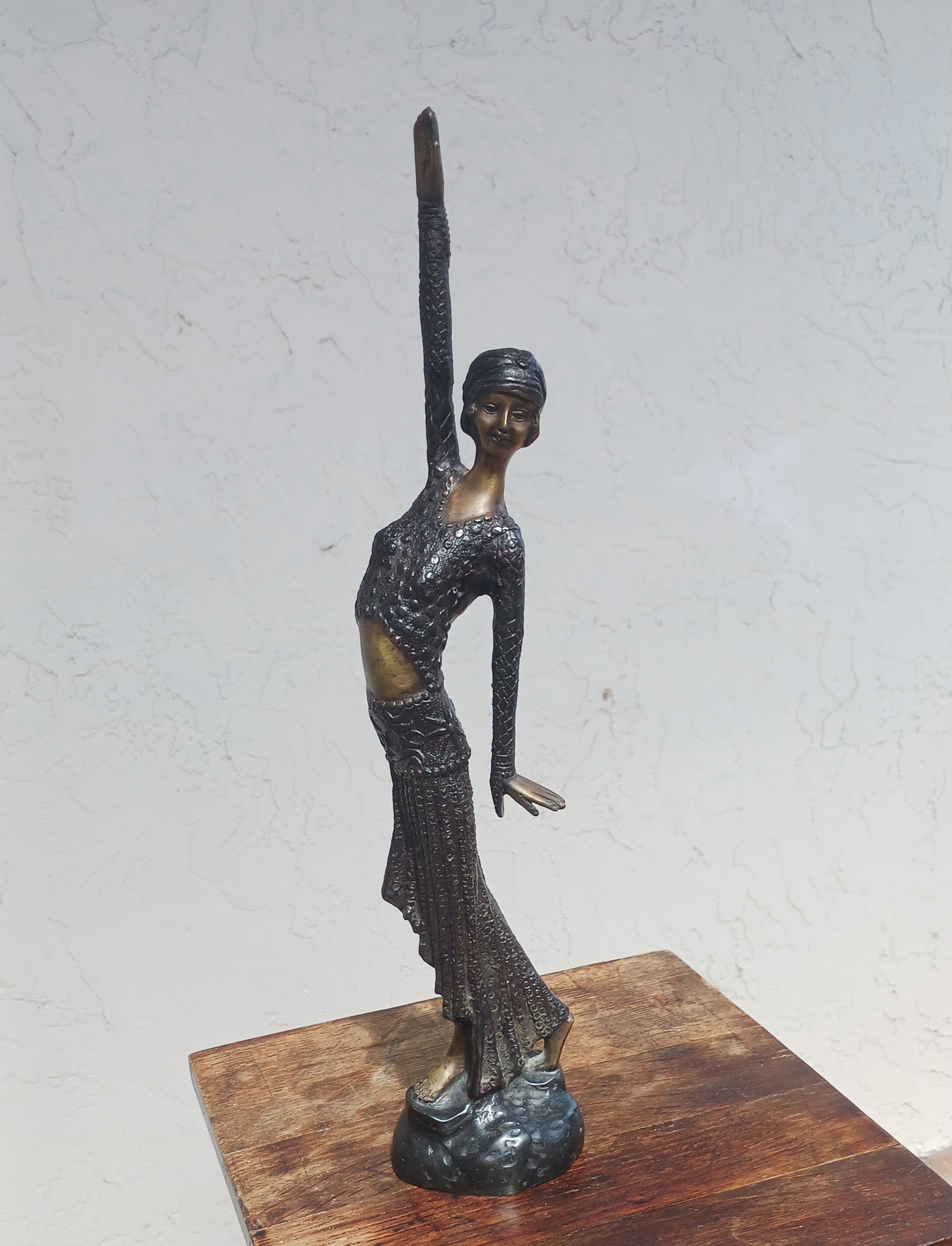Statuesque and Graceful Bronze Art Deco Flapper Girl Dancer 18" Tall!