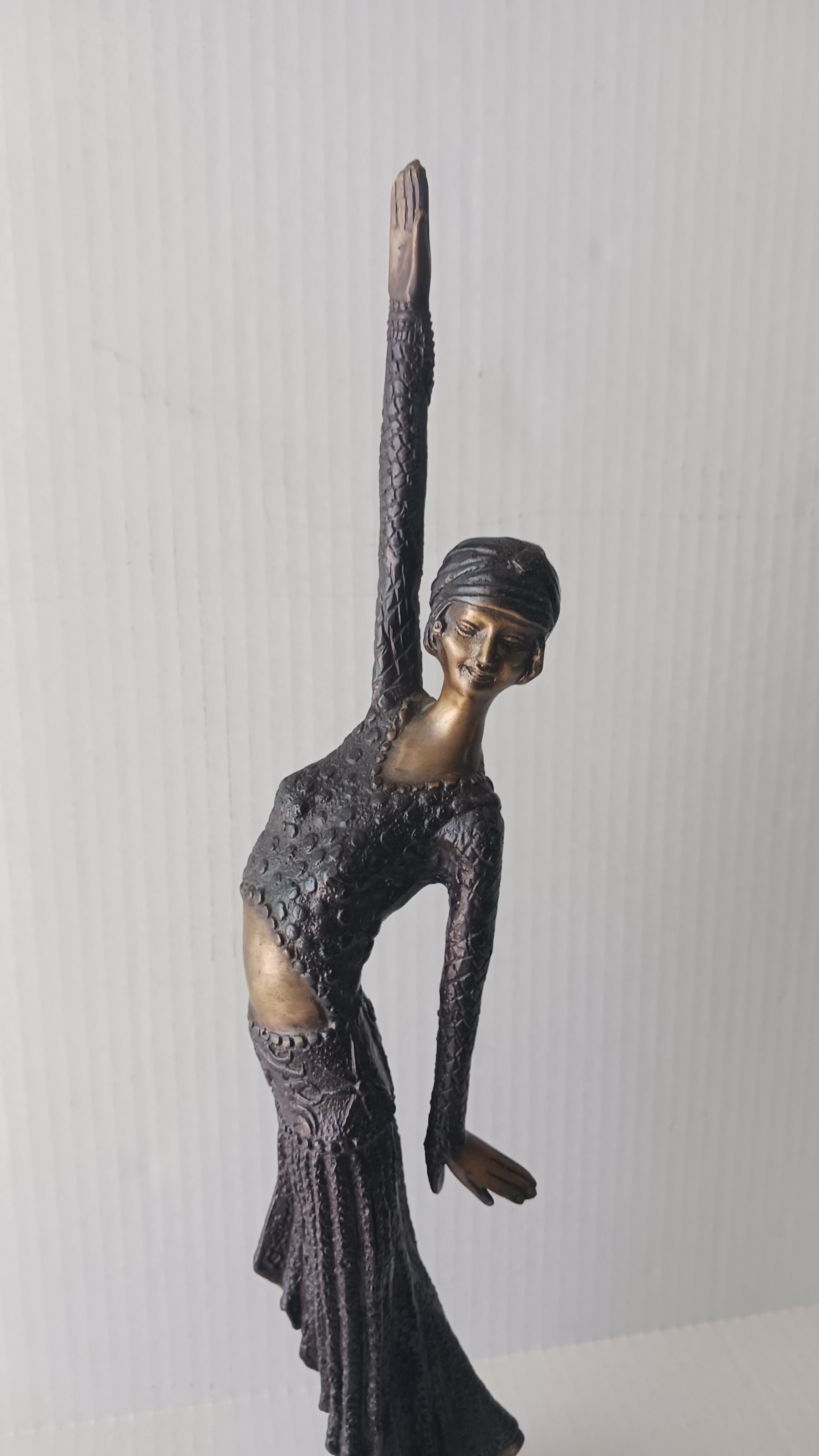 Statuesque and Graceful Bronze Art Deco Flapper Girl Dancer 18" Tall!
