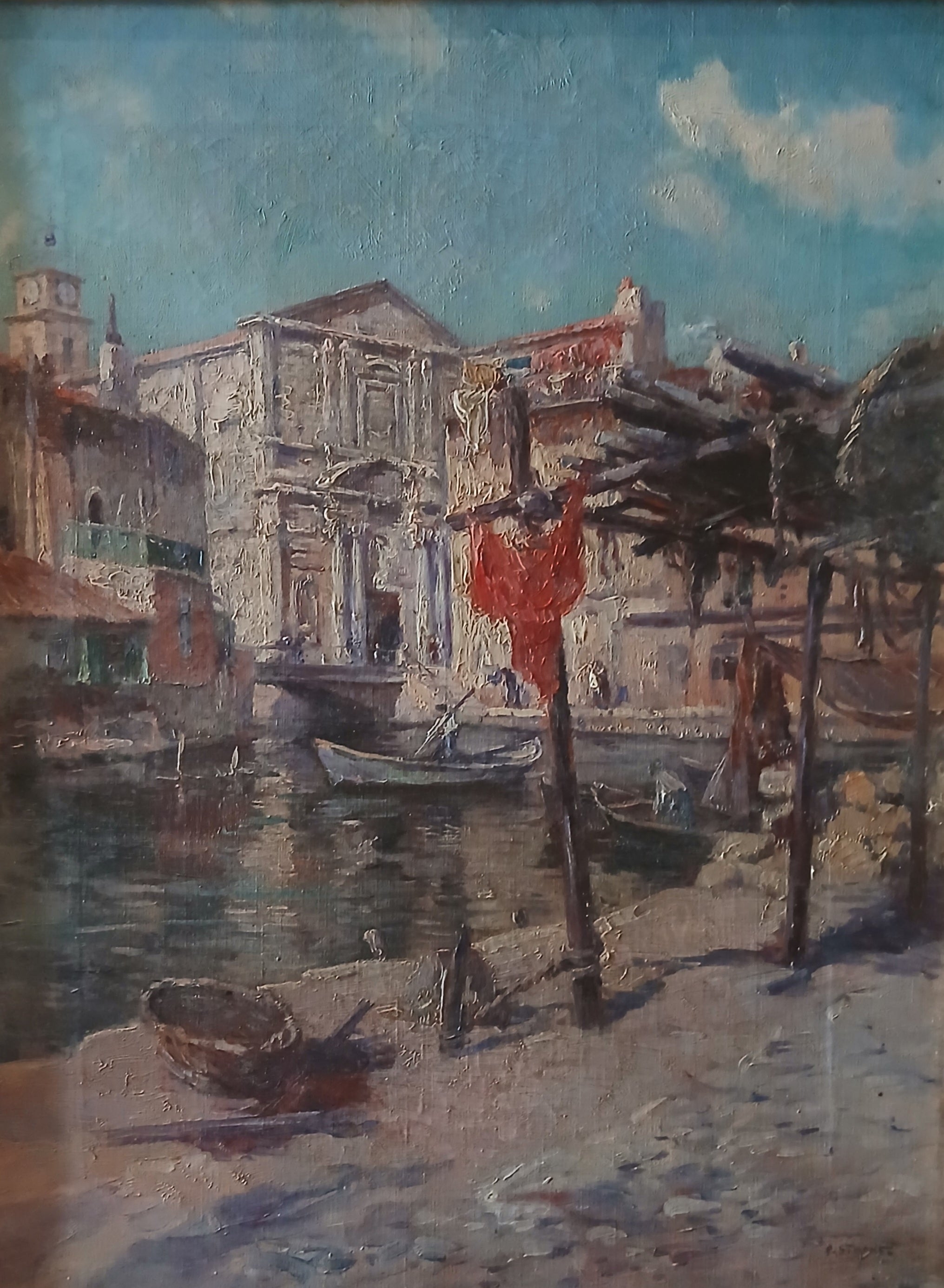 Venice Canal Oil on Canvas by Paul Henri Simons, French, 1865-1932 Listed Artist