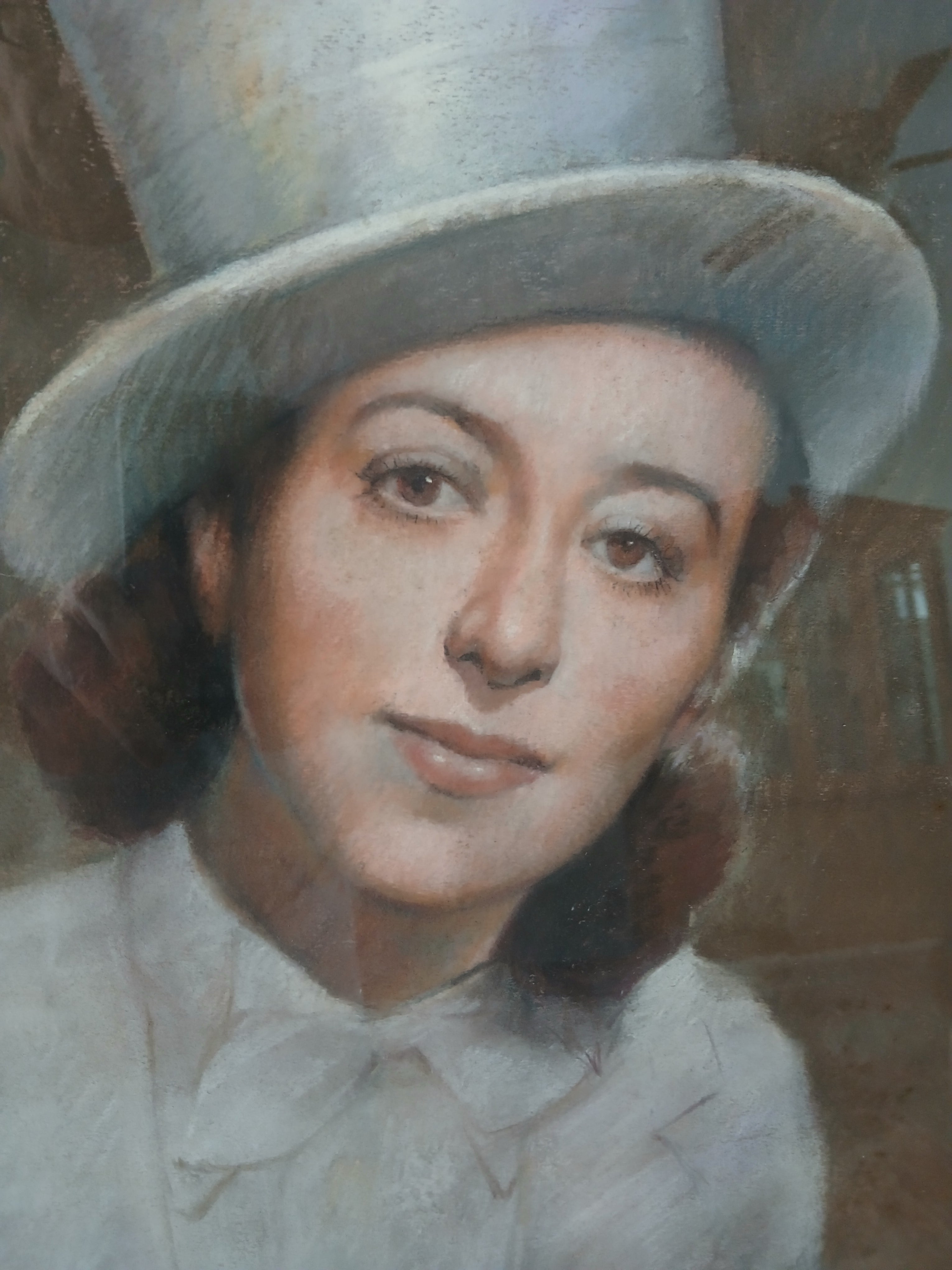 MCM Portrait of a Young Woman in Top Hat (Actress ?) Original Pastel