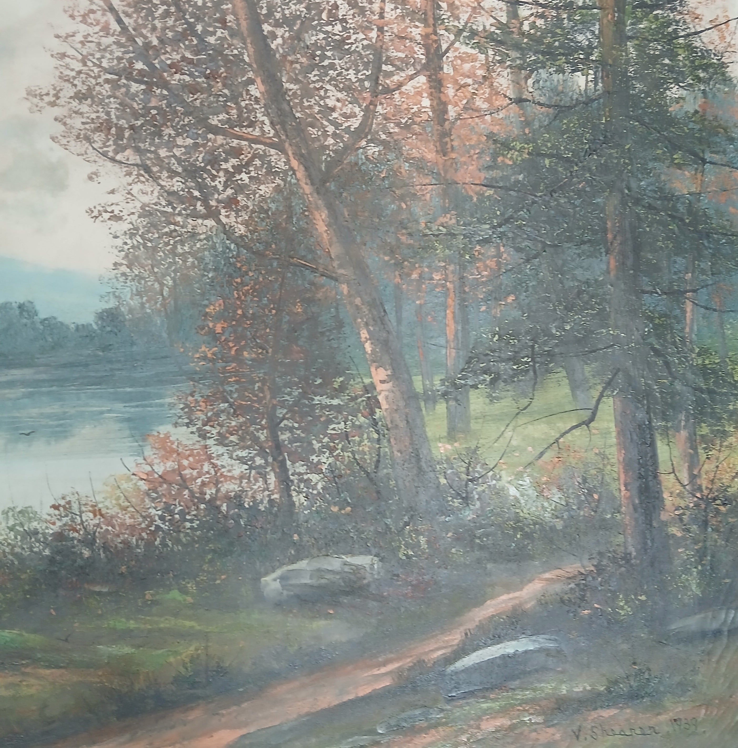 Victor Shearer Landscape Oil Painting with Lake - Listed Artist