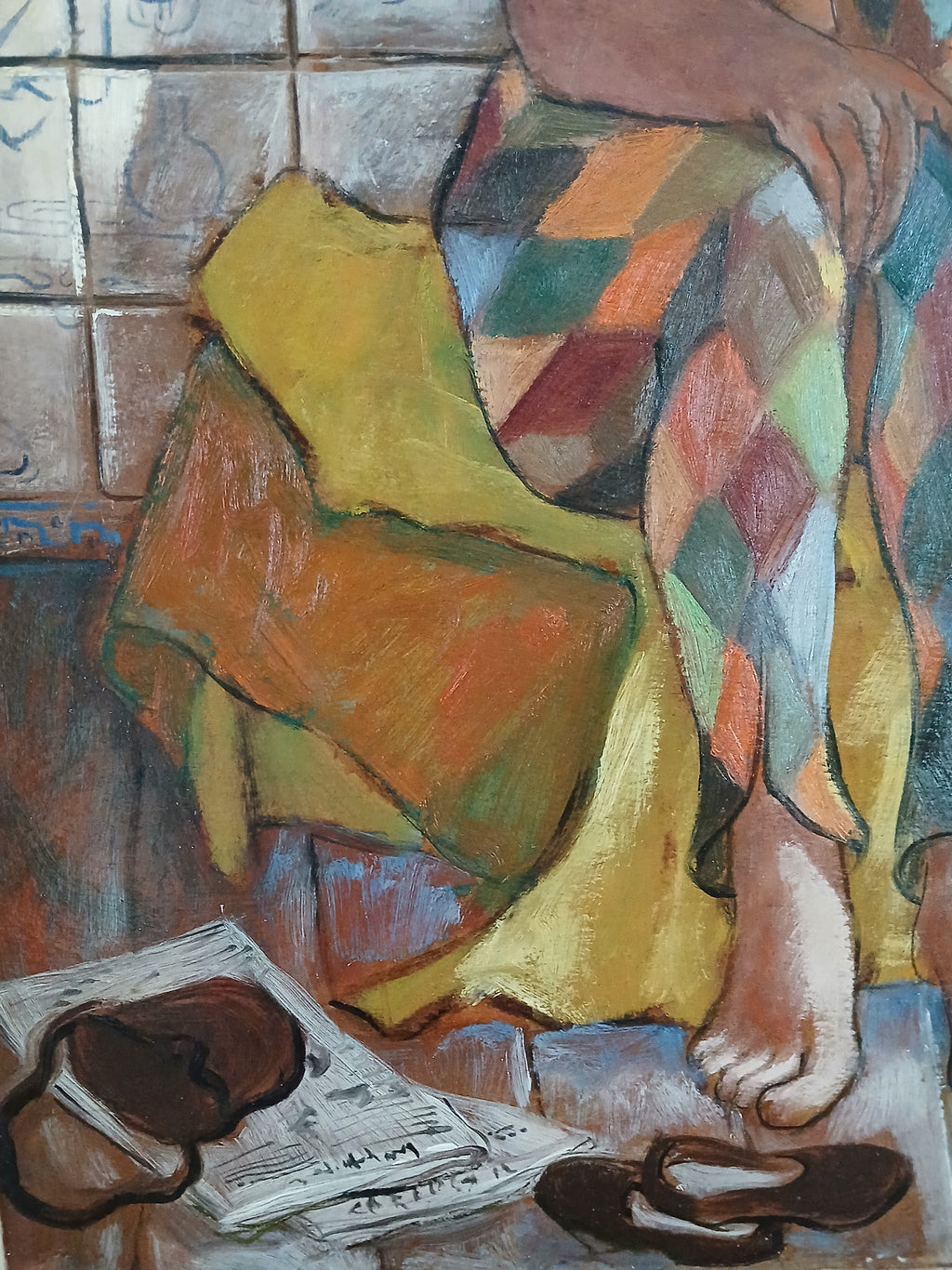 Rare and Important Early Carlos Bastos Oil on Board "Harlequin" New York 1948