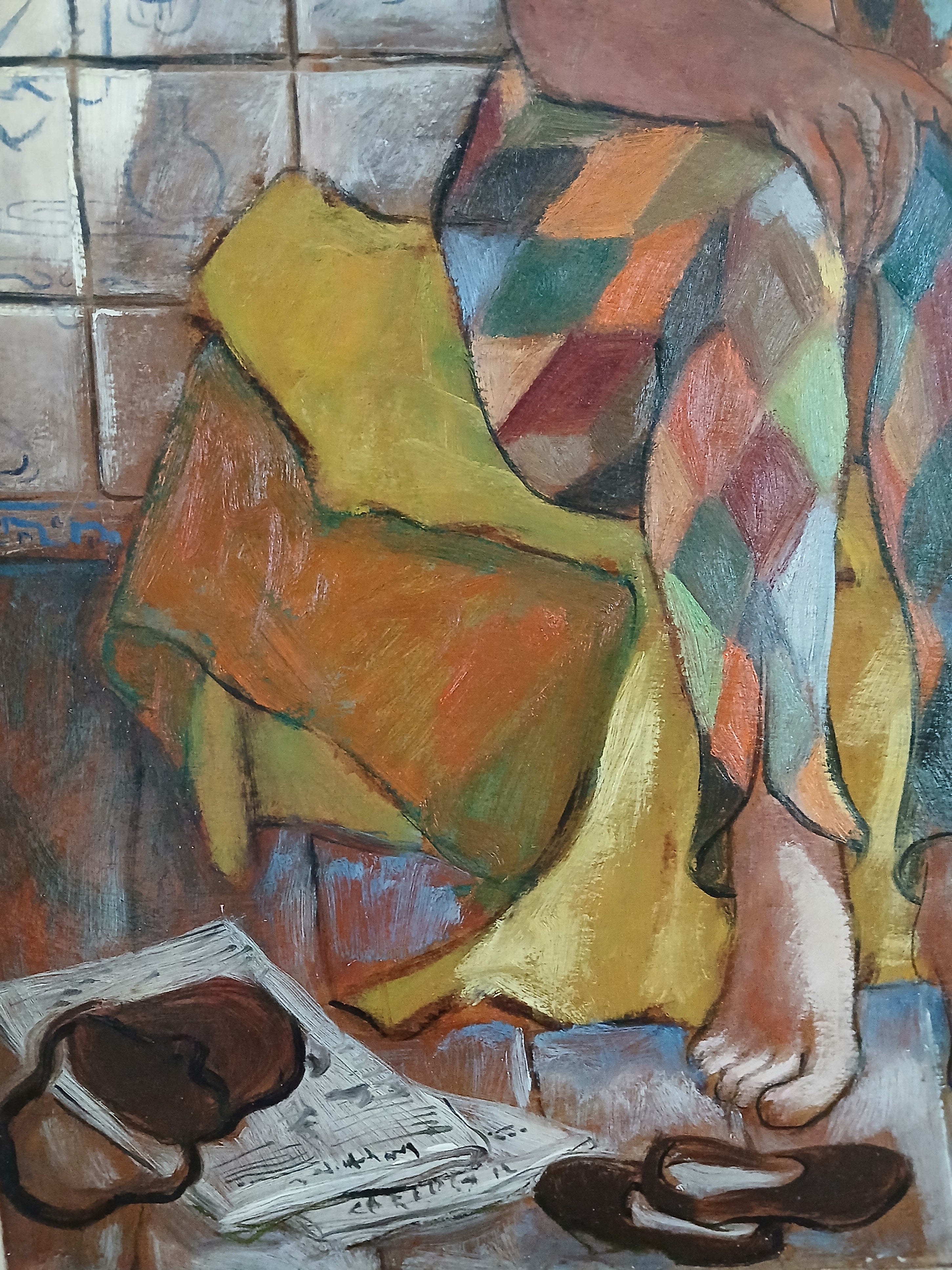 Rare and Important Early Carlos Bastos Oil on Board "Harlequin" New York 1948