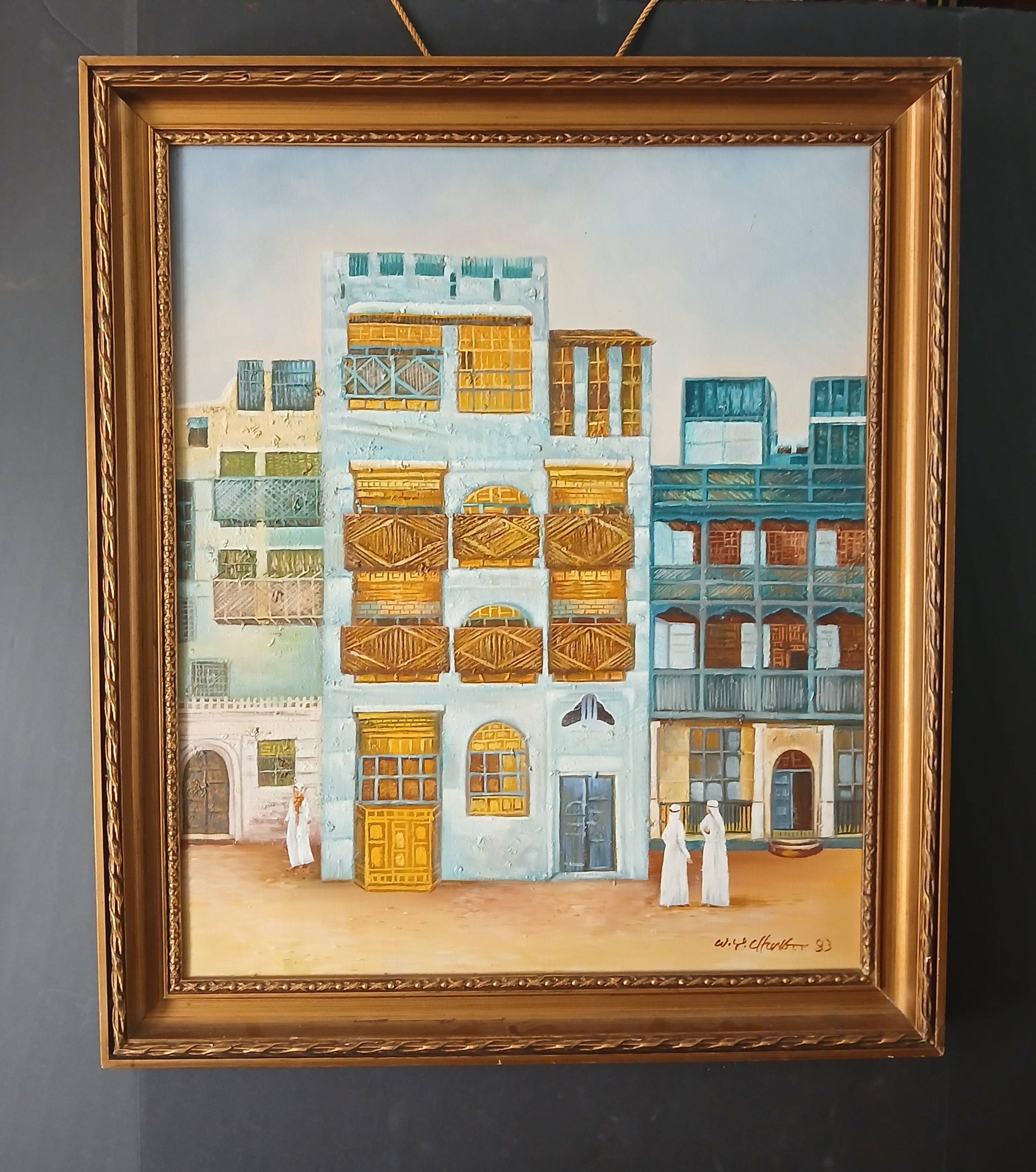 Scene in a Middle Eastern Town Signed Oil on Canvas, 1983