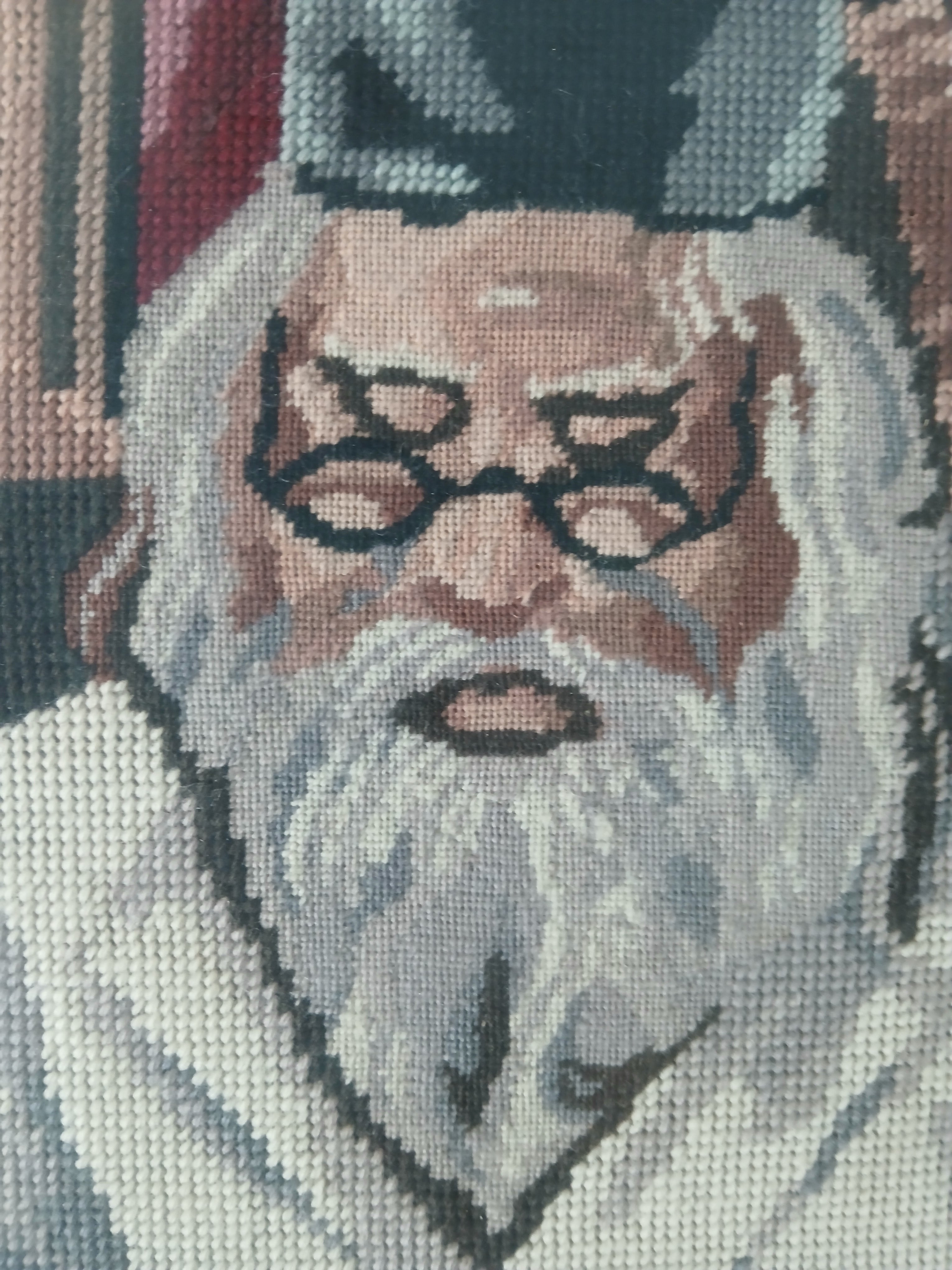 Large Vintage Judaic Needlepoint Rabbi Perusing Megilat Ester Scroll