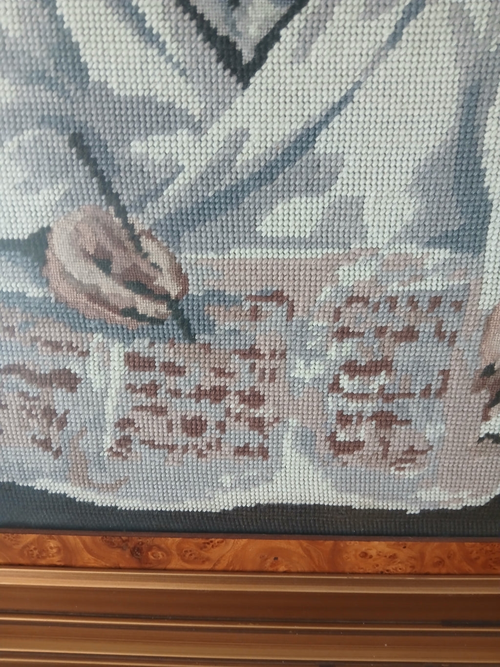 Large Vintage Judaic Needlepoint Rabbi Perusing Megilat Ester Scroll