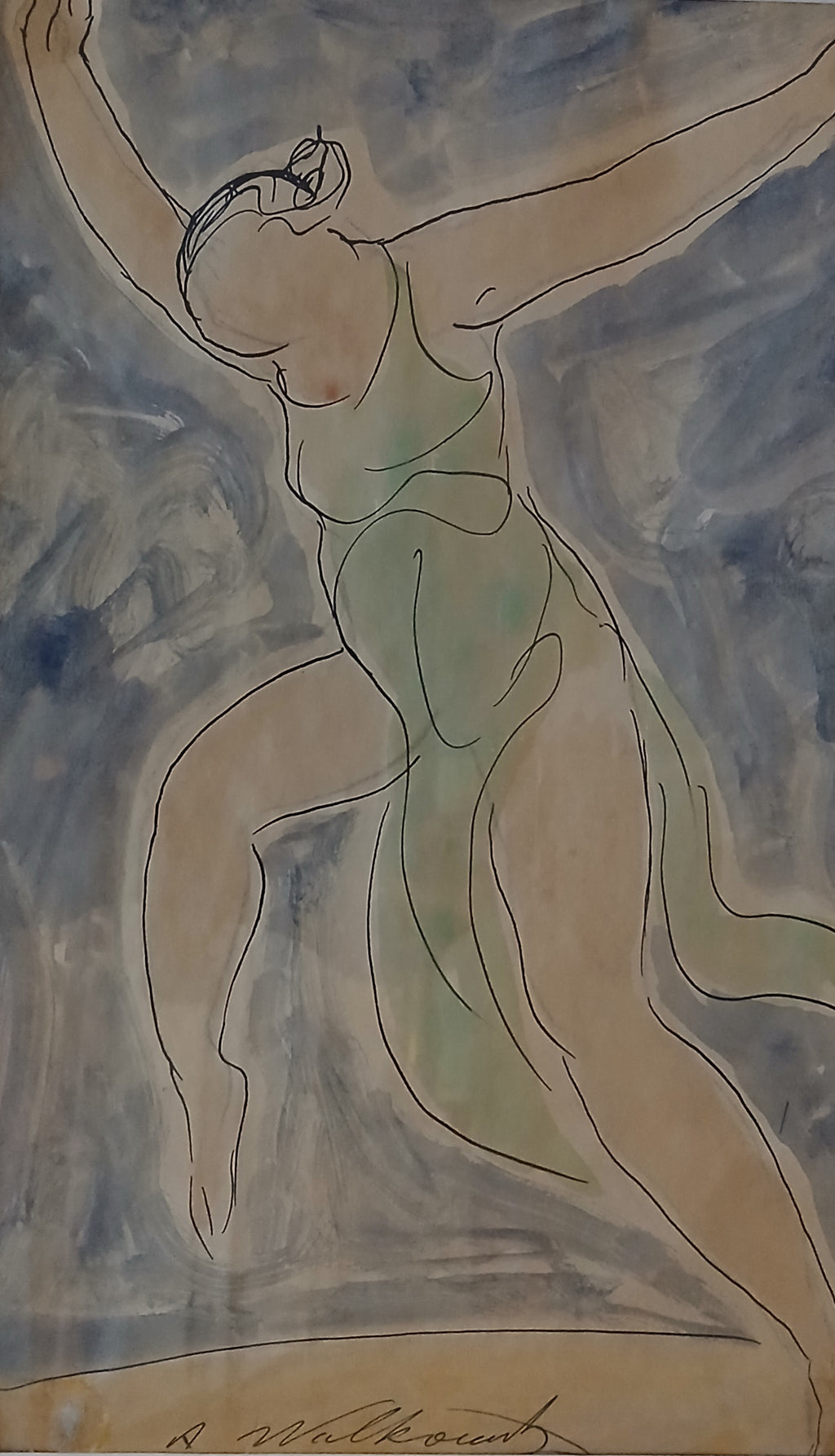 Abraham Walkowitz Watercolor on Paper "Isadora Duncan Dancing" c. 1915-27