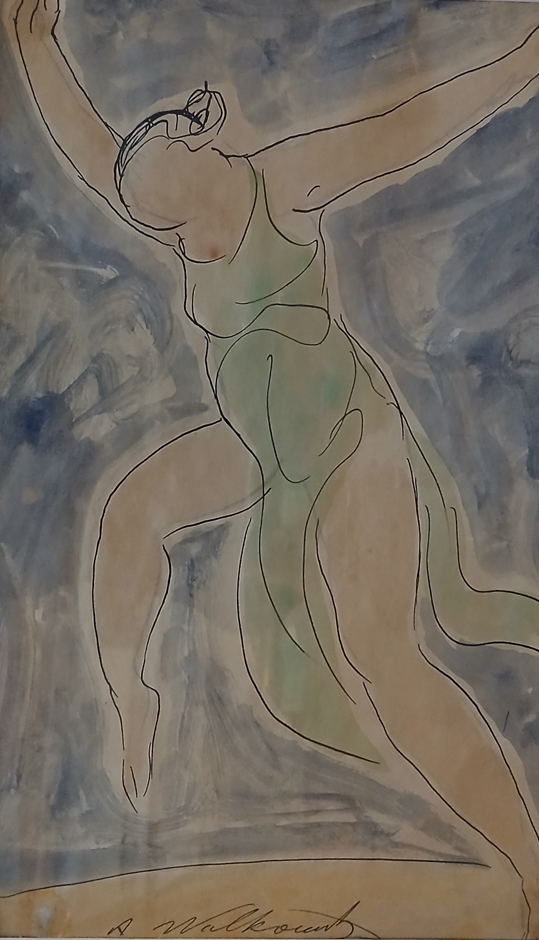 Abraham Walkowitz Watercolor on Paper "Isadora Duncan Dancing" c. 1915-27