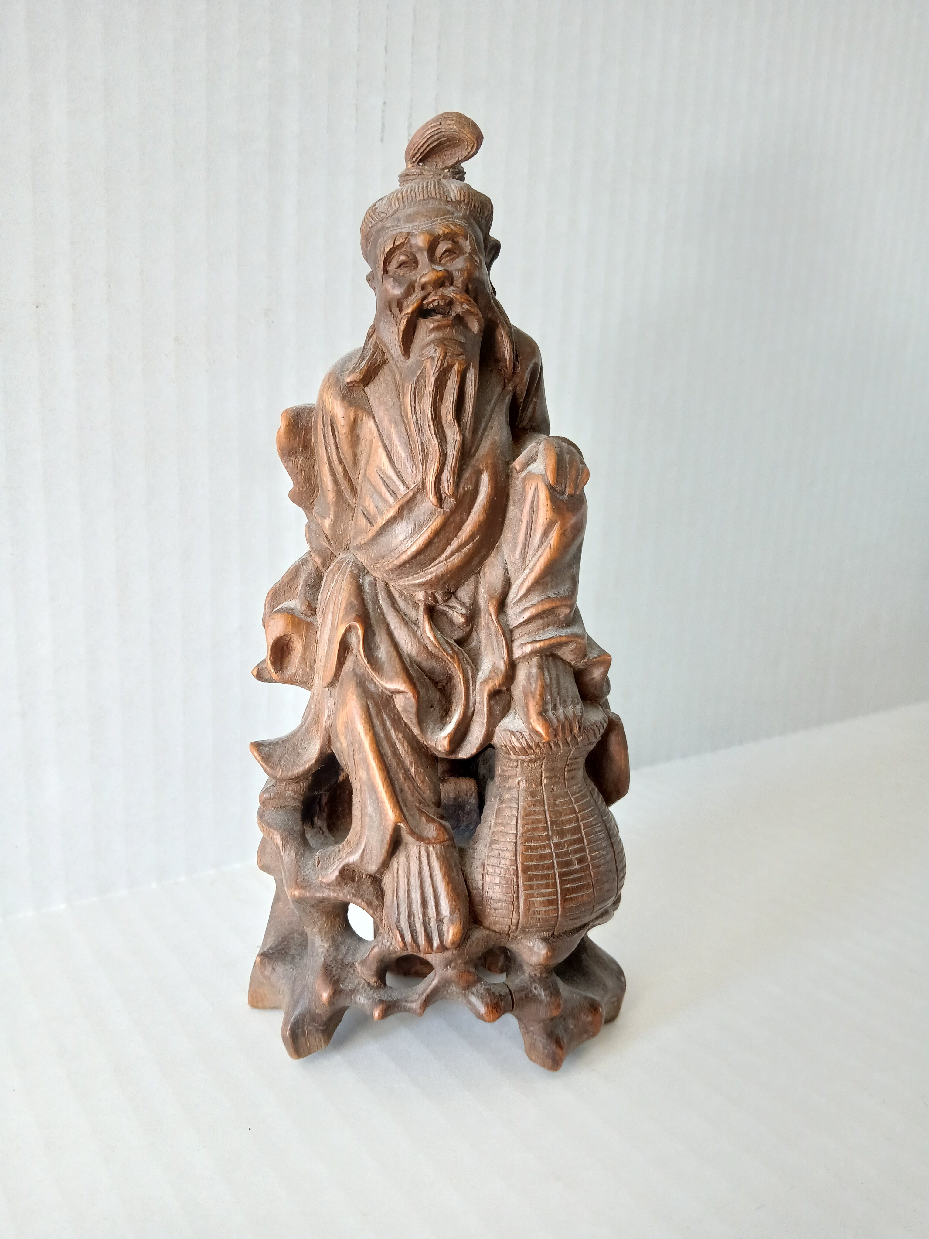 Antique Chinese Carved Wood Figure of an Elderly Man