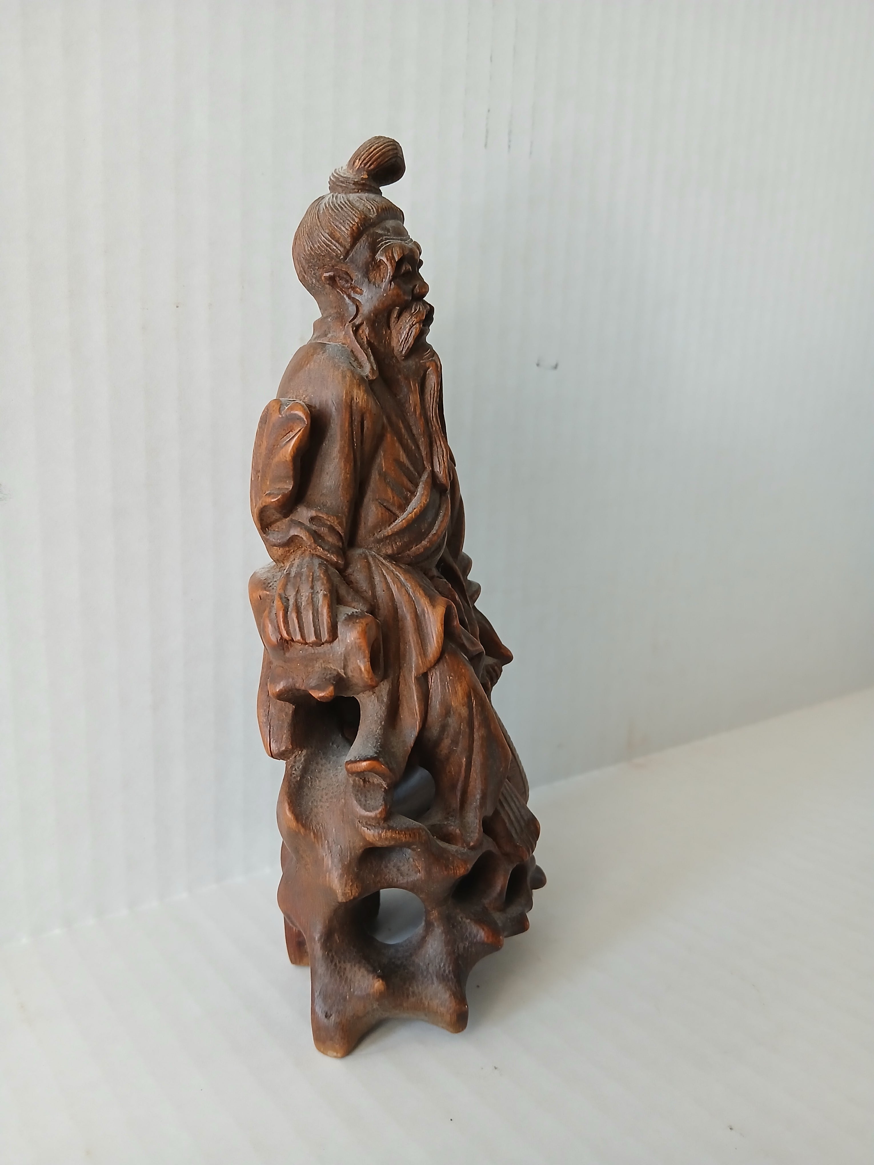 Antique Chinese Carved Wood Figure of an Elderly Man