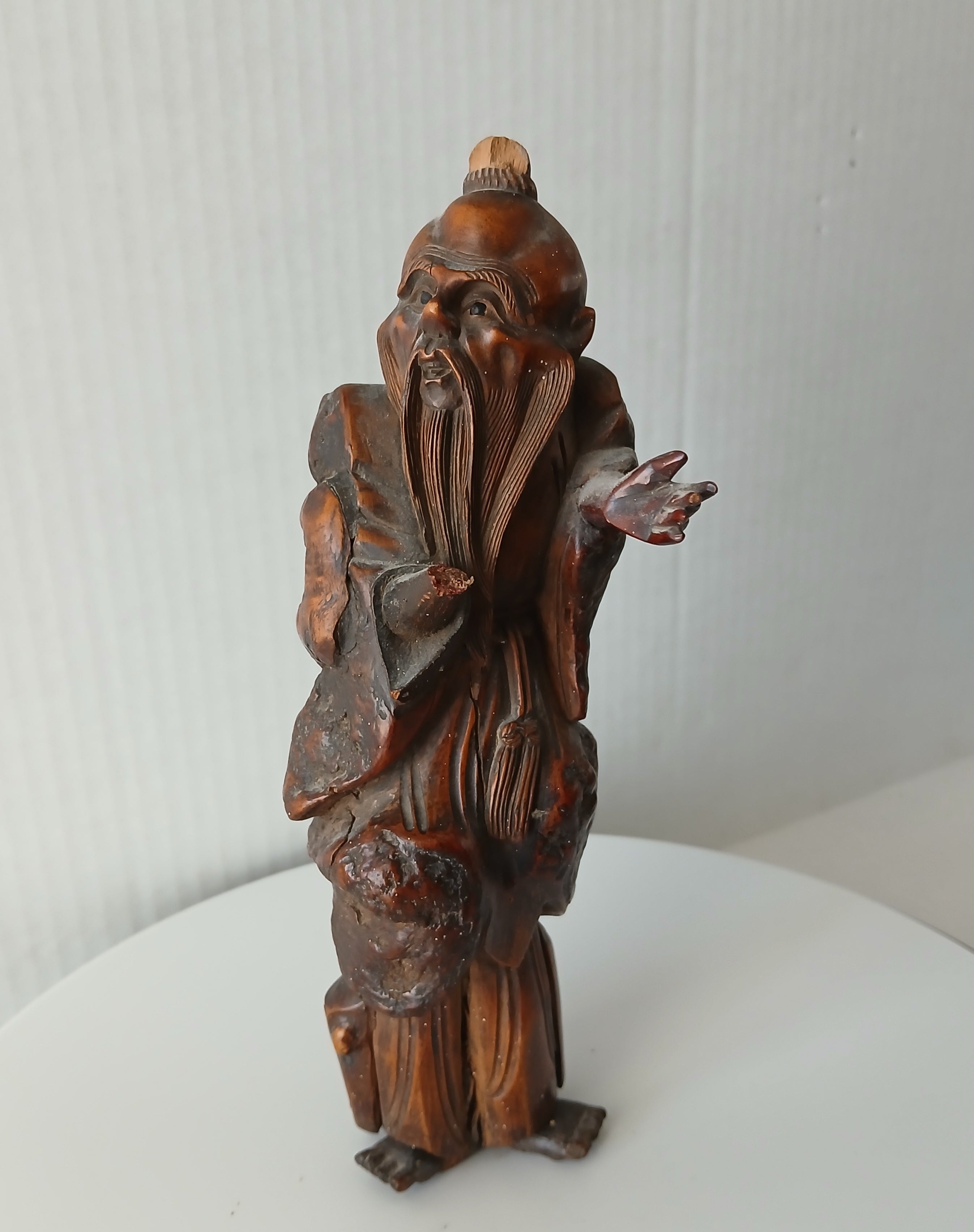 Antique Wood Carved Chinese Figure of an Old Man