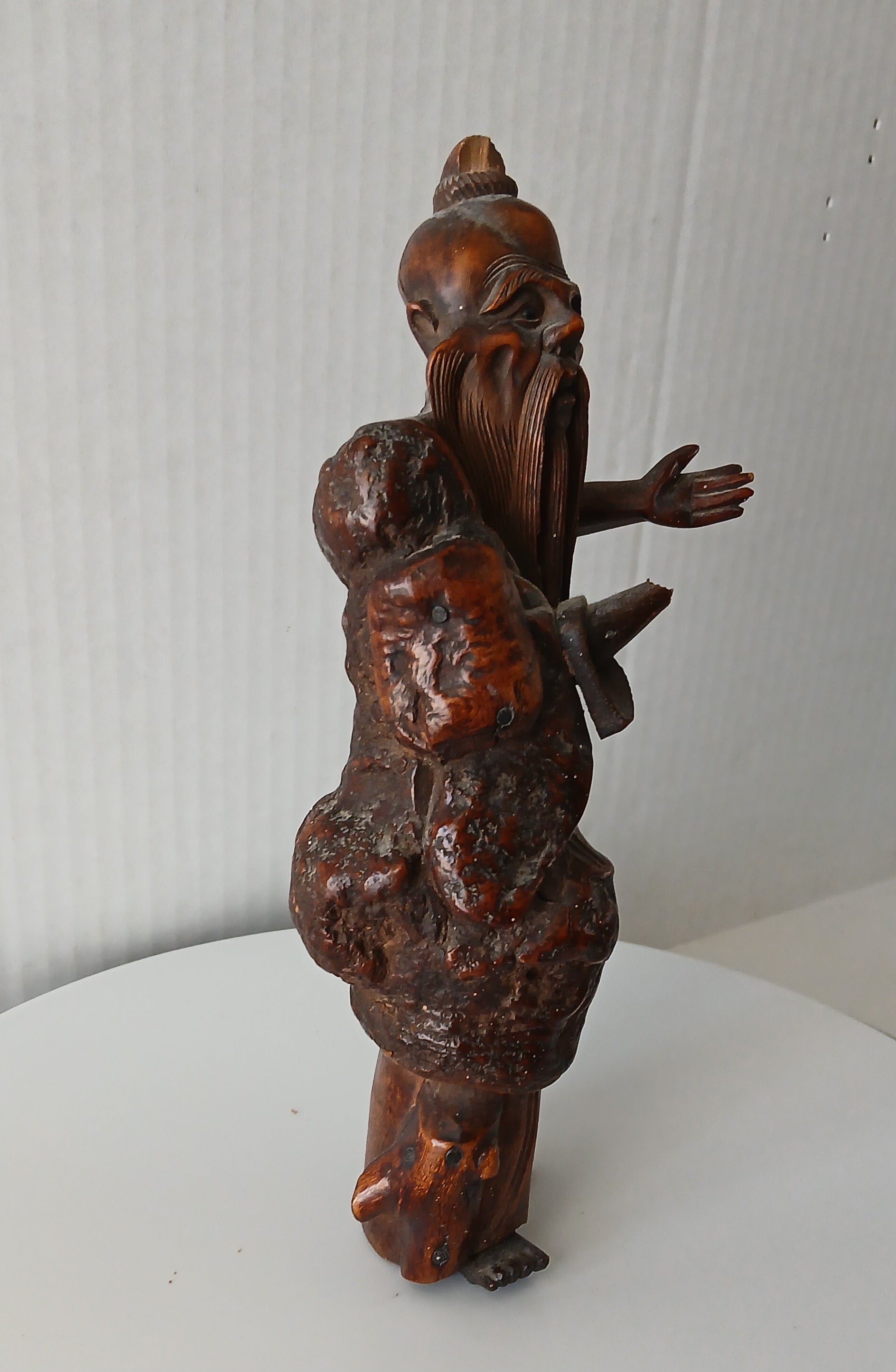 Antique Wood Carved Chinese Figure of an Old Man