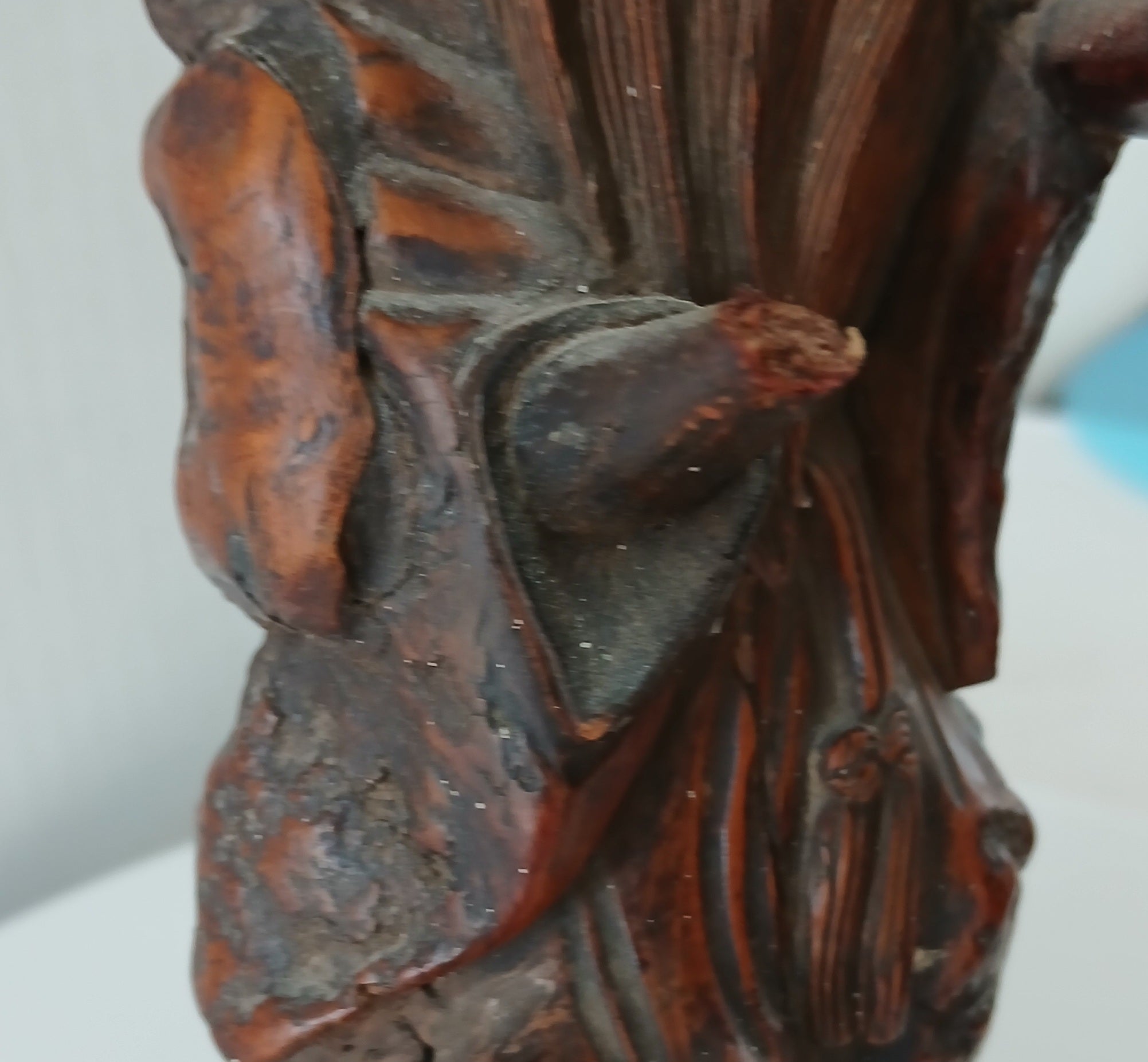Antique Wood Carved Chinese Figure of an Old Man