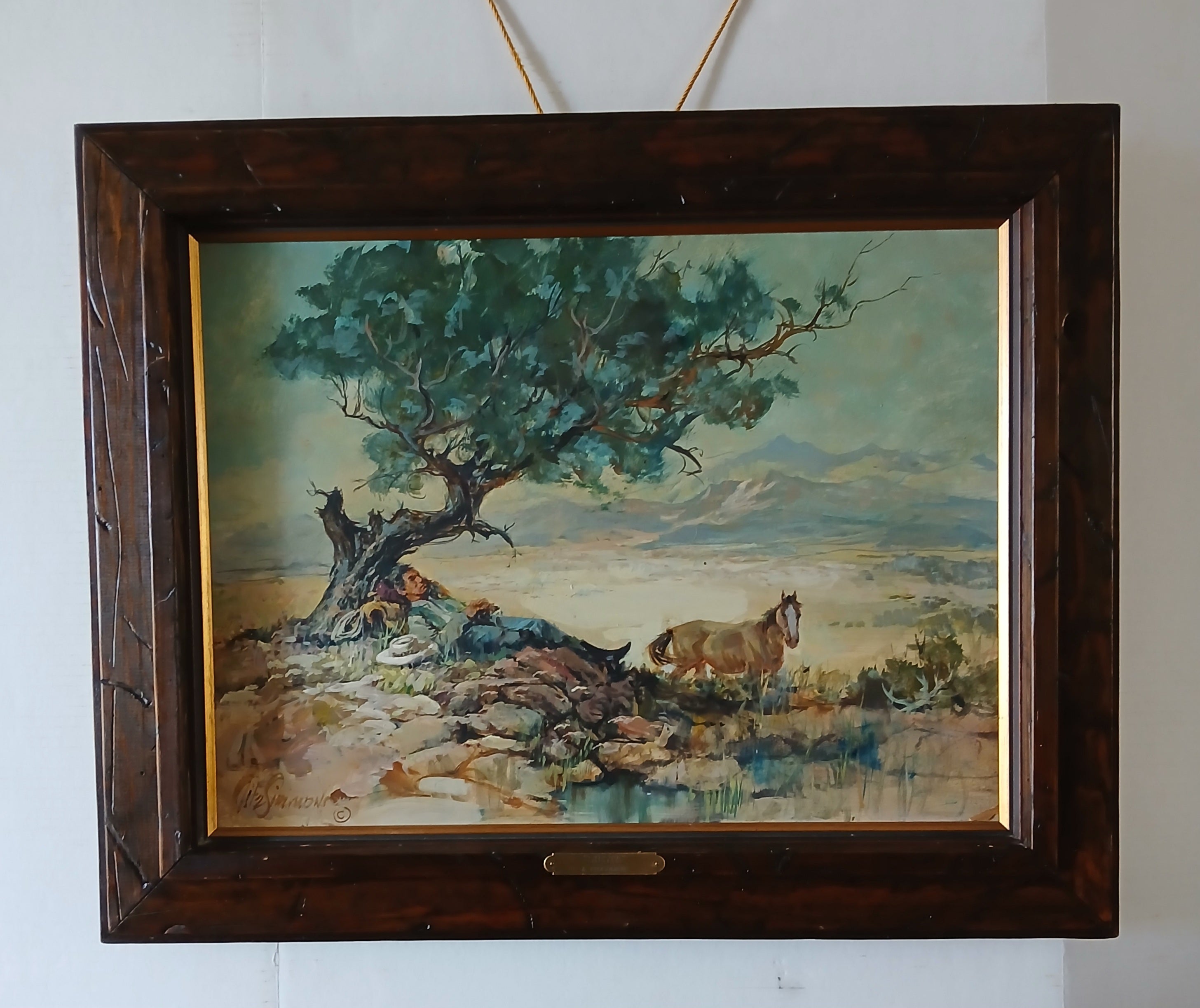 Western Oil on Board "Siesta" by Arthur Fitzsimmons Well-known Listed Artist