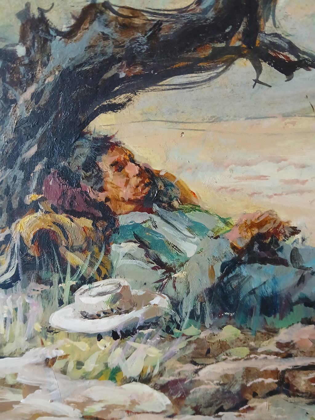 Western Oil on Board "Siesta" by Arthur Fitzsimmons Well-known Listed Artist