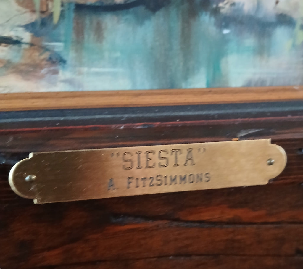 Western Oil on Board "Siesta" by Arthur Fitzsimmons Well-known Listed Artist