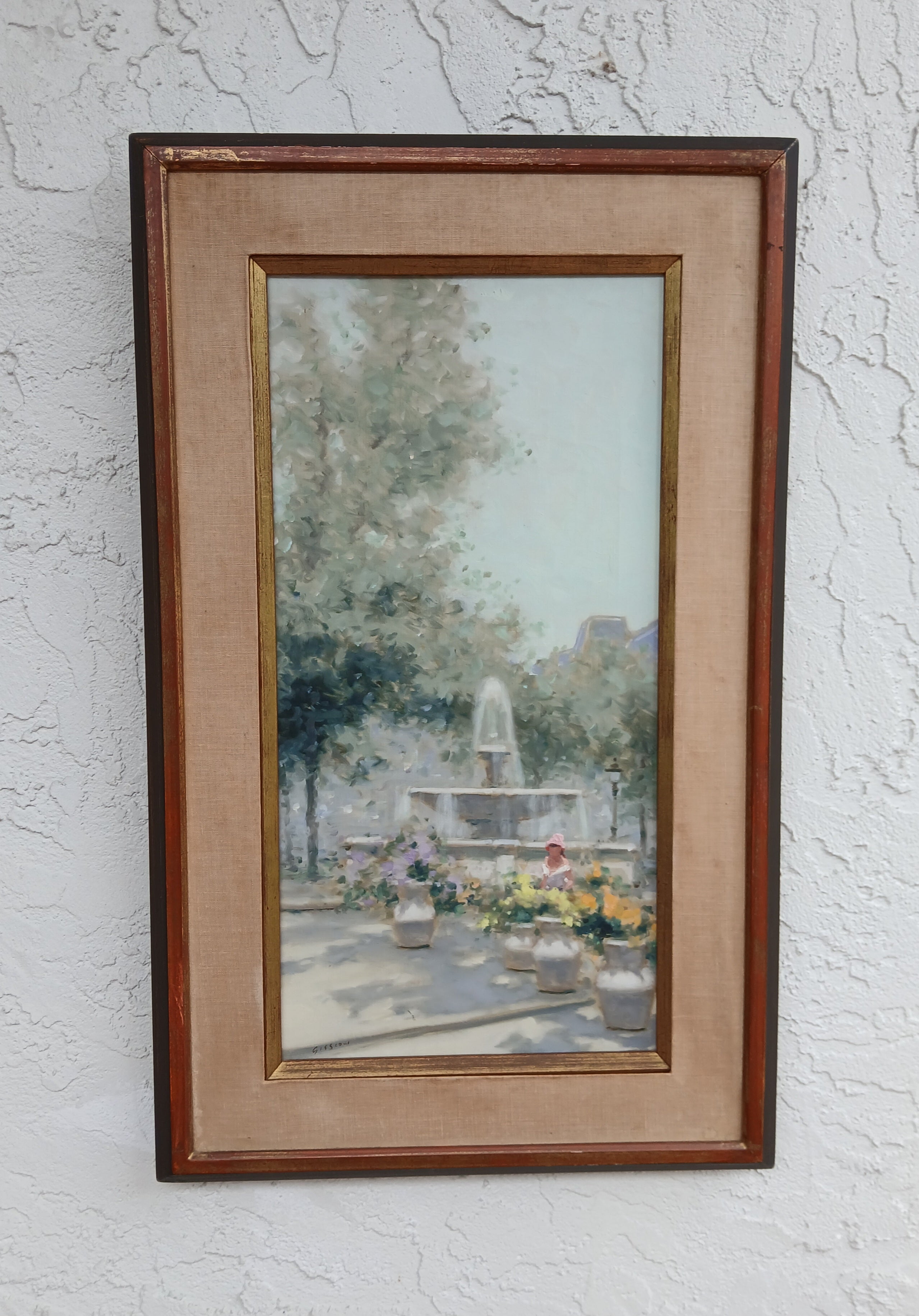 Andre Gisson - The Garden Fountain - Oil on Canvas 1960s 24" x 12"