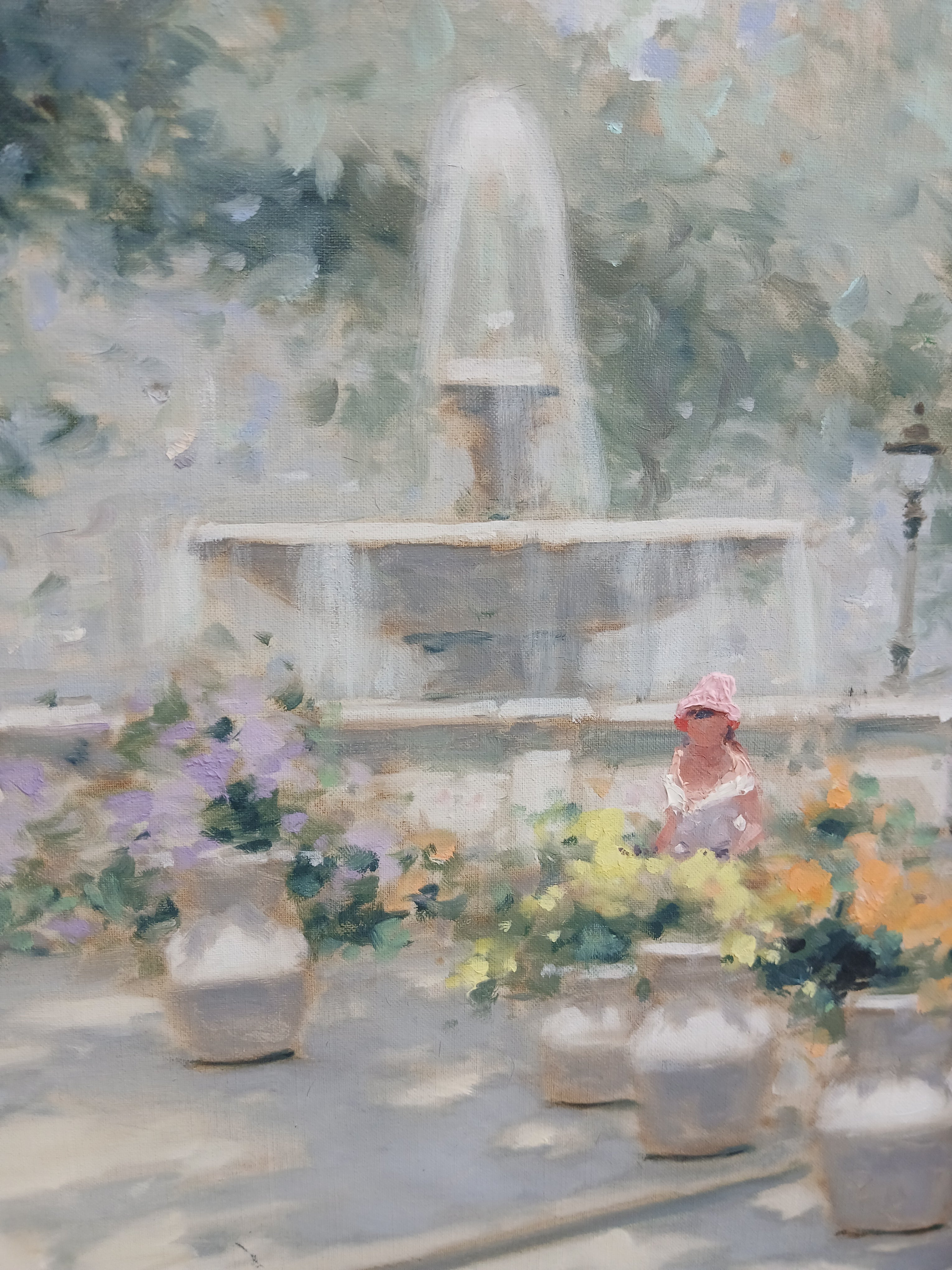Andre Gisson - The Garden Fountain - Oil on Canvas 1960s 24" x 12"