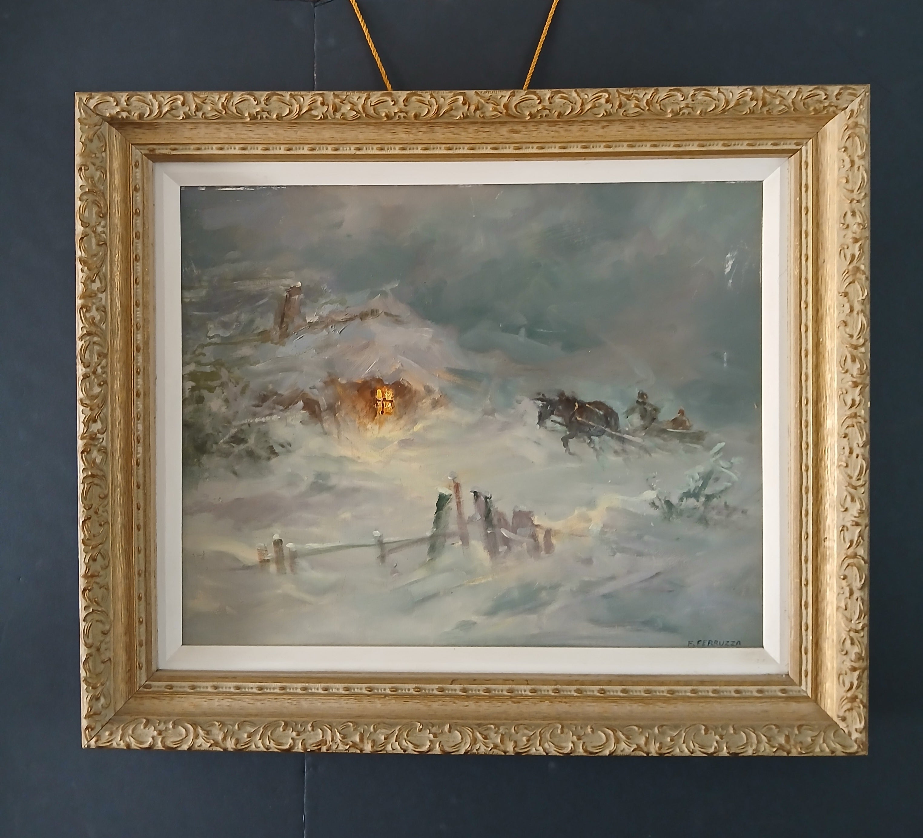 The Blizzard- Oil on canvasboard by Listed Artist Frank Ferruzza c. 1960s