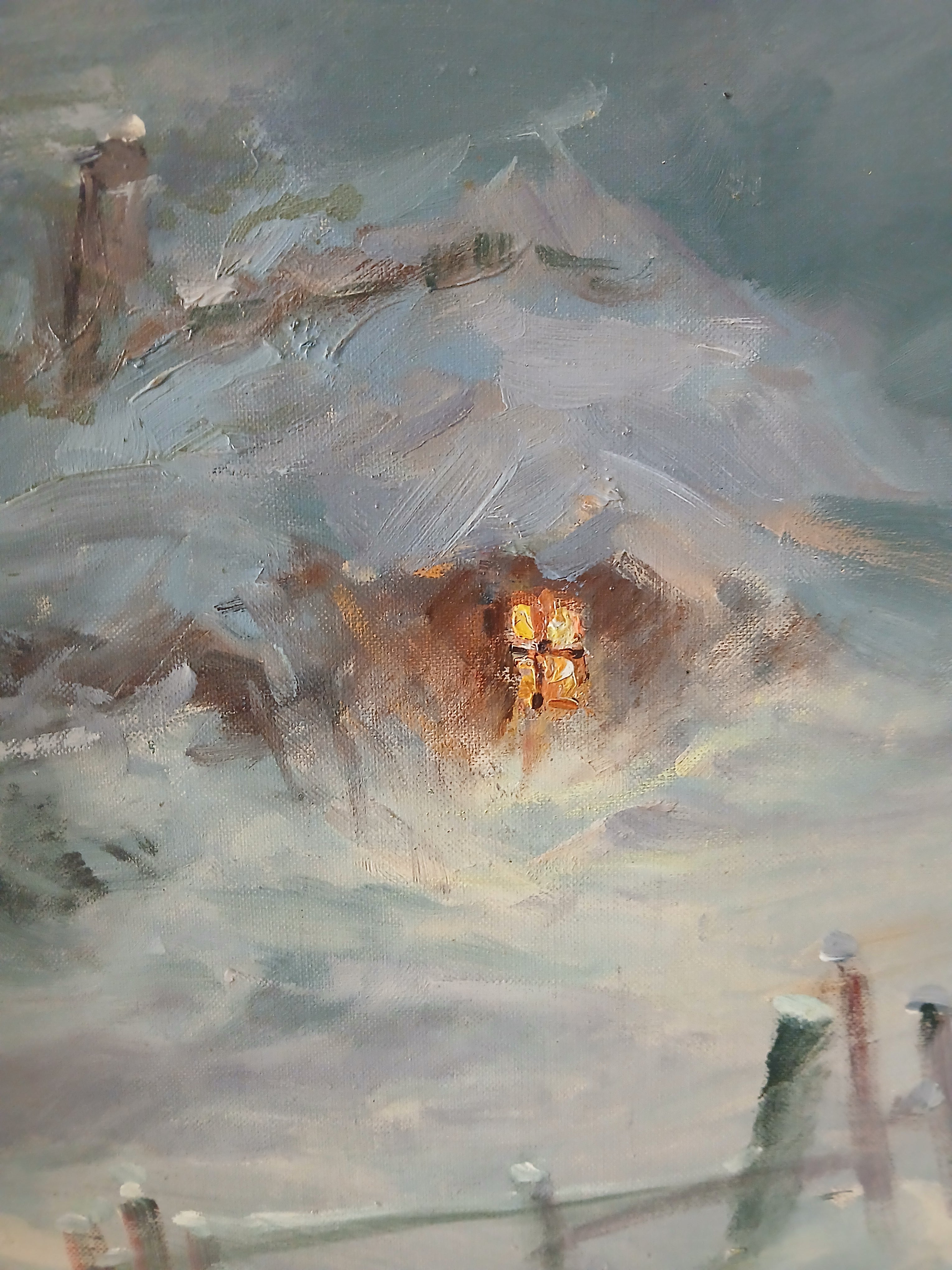 The Blizzard- Oil on canvasboard by Listed Artist Frank Ferruzza c. 1960s