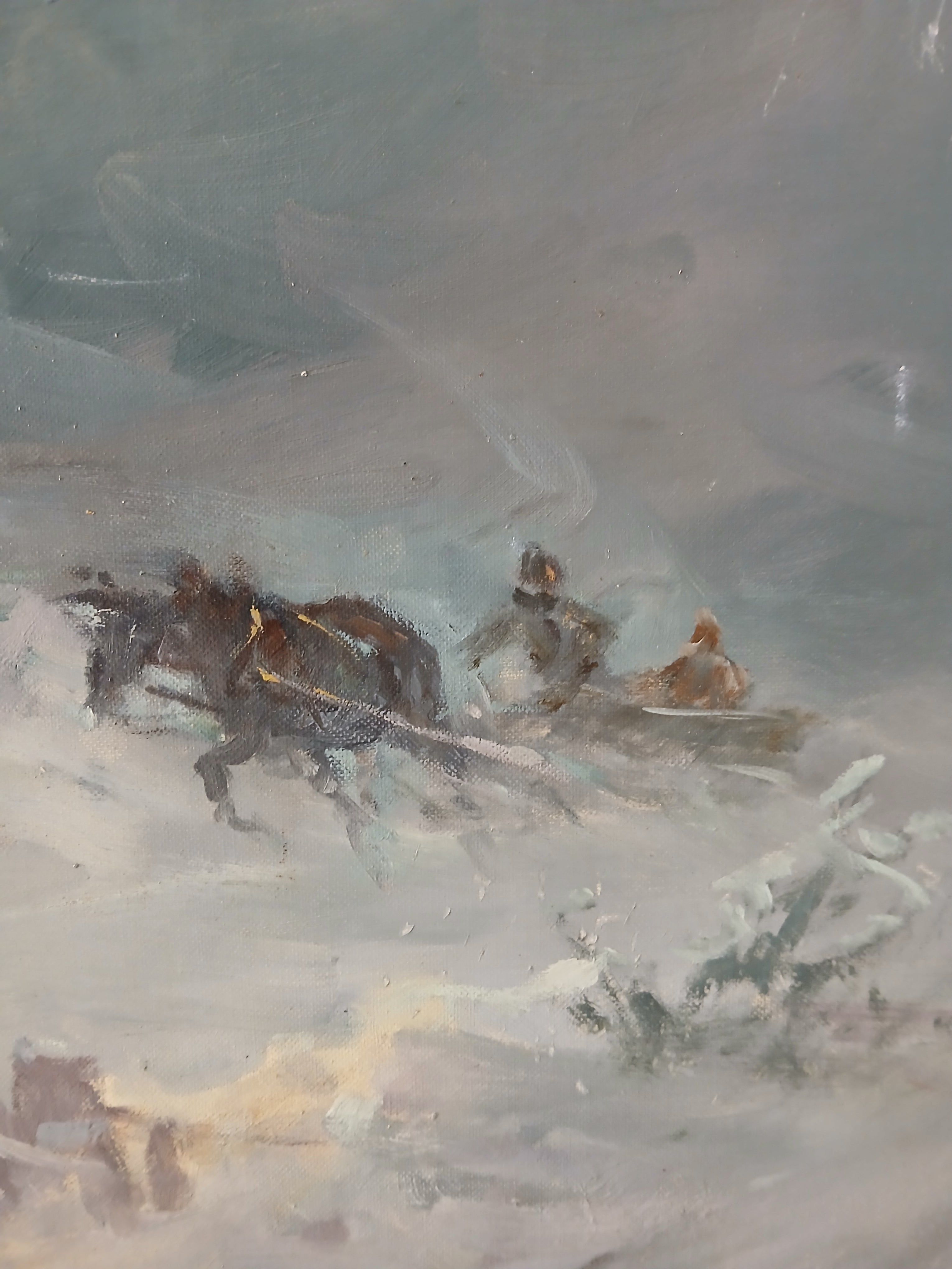 The Blizzard- Oil on canvasboard by Listed Artist Frank Ferruzza c. 1960s
