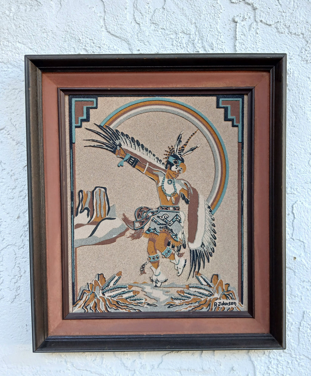Vintage Navajo Sand Painting c. 1950s The Eagle Dance Ceremony