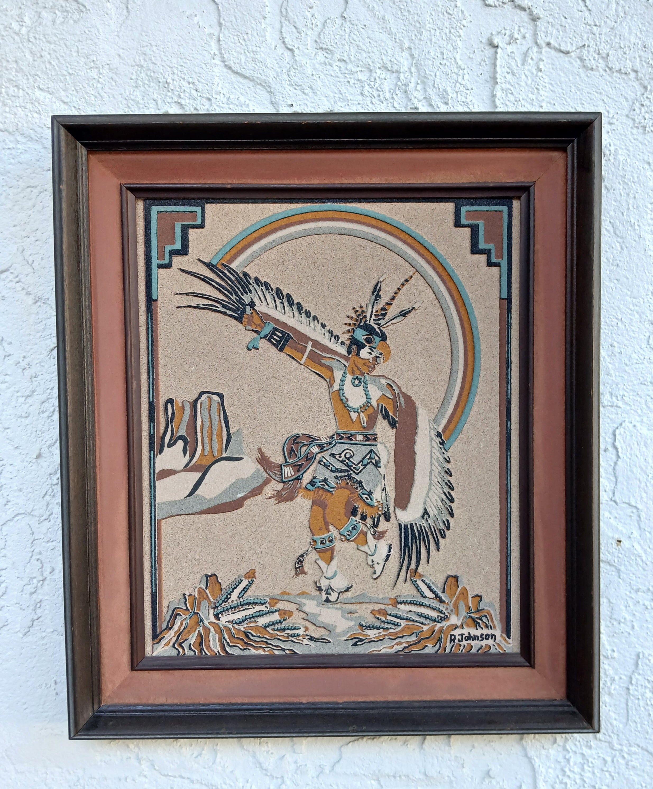 Vintage Navajo Sand Painting c. 1950s The Eagle Dance Ceremony