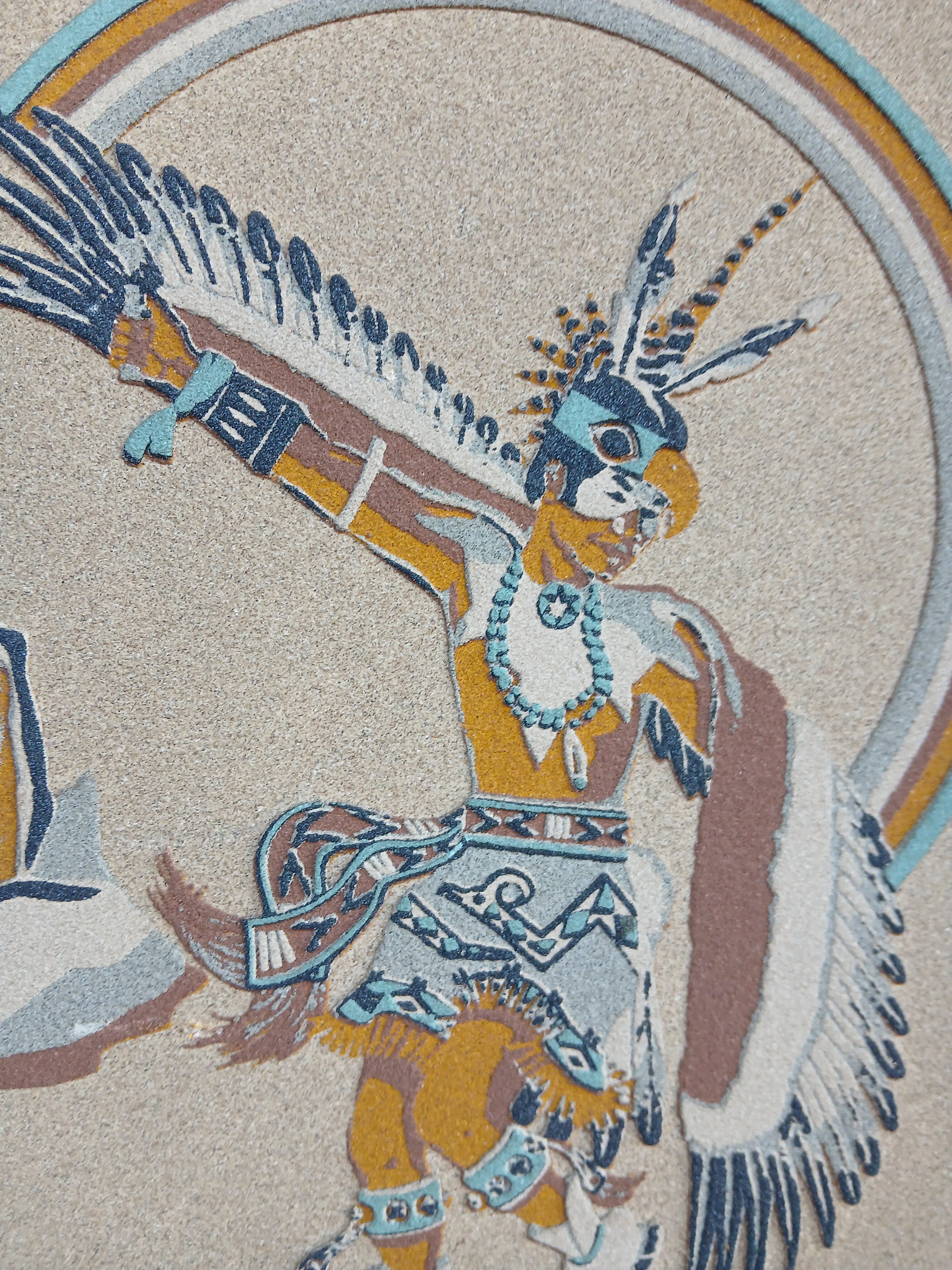 Vintage Navajo Sand Painting c. 1950s The Eagle Dance Ceremony