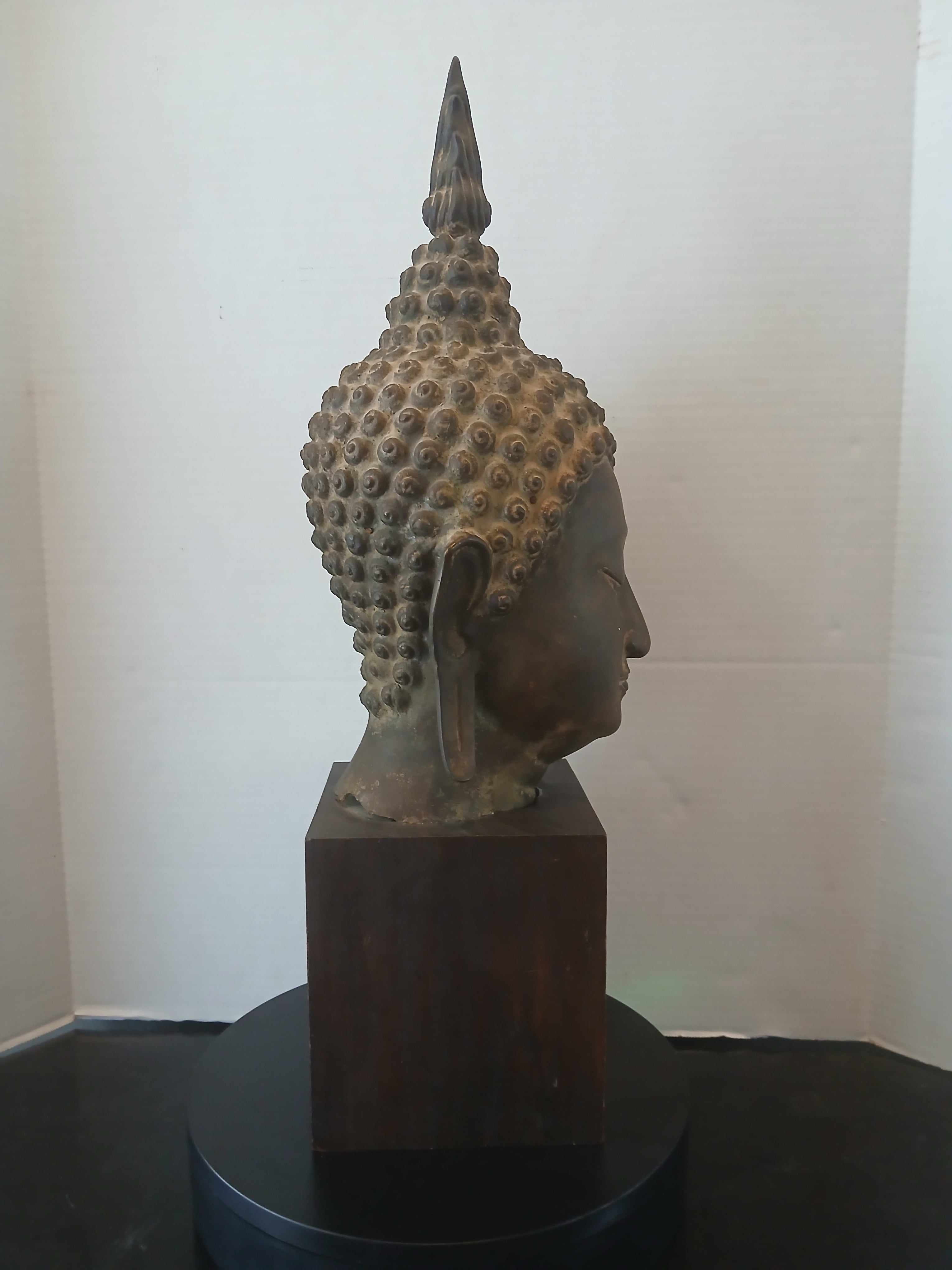 Exceptional Large Antique Sukhothai Style Bronze Head of Buddha