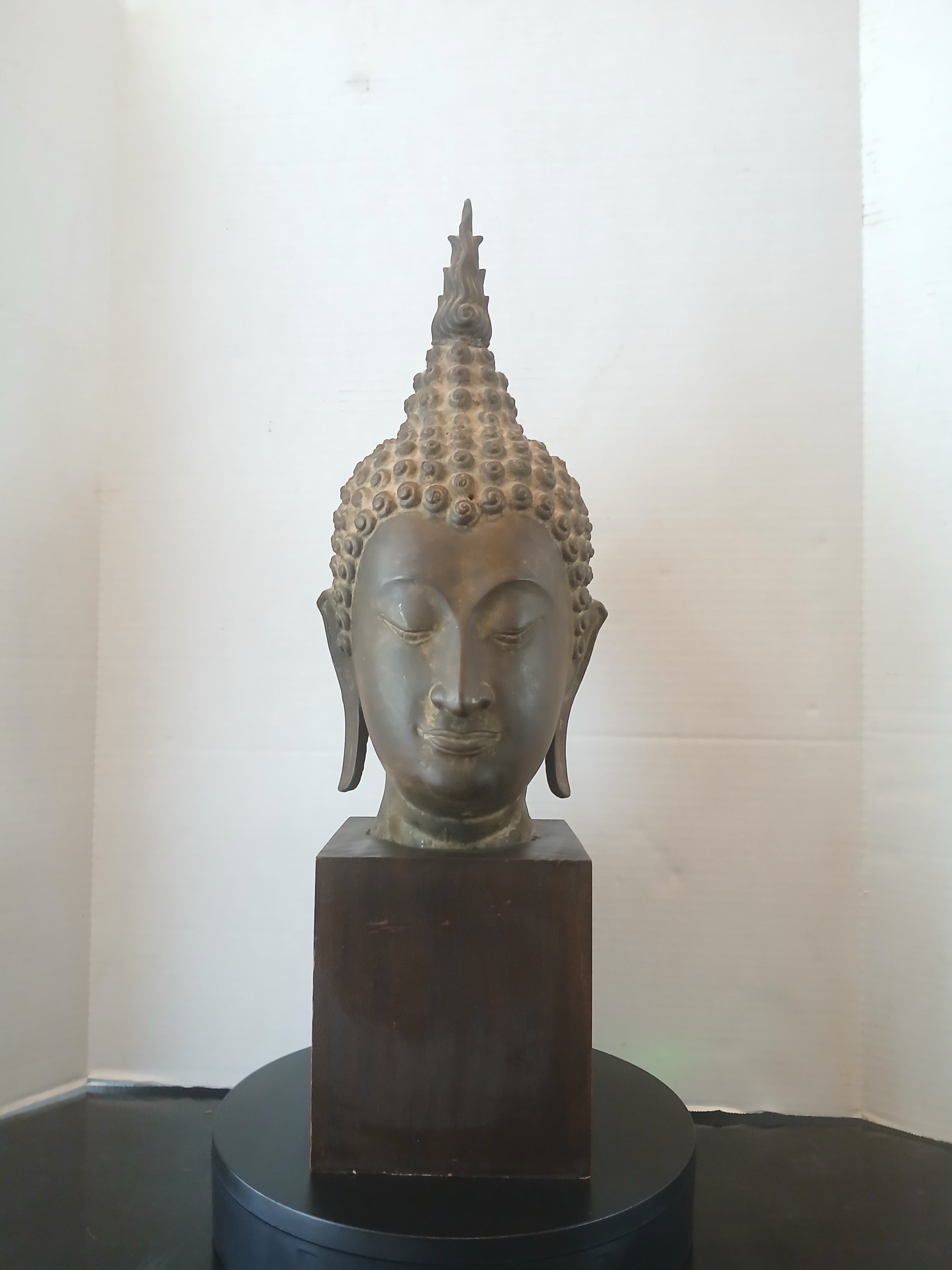 Exceptional Large Antique Sukhothai Style Bronze Head of Buddha