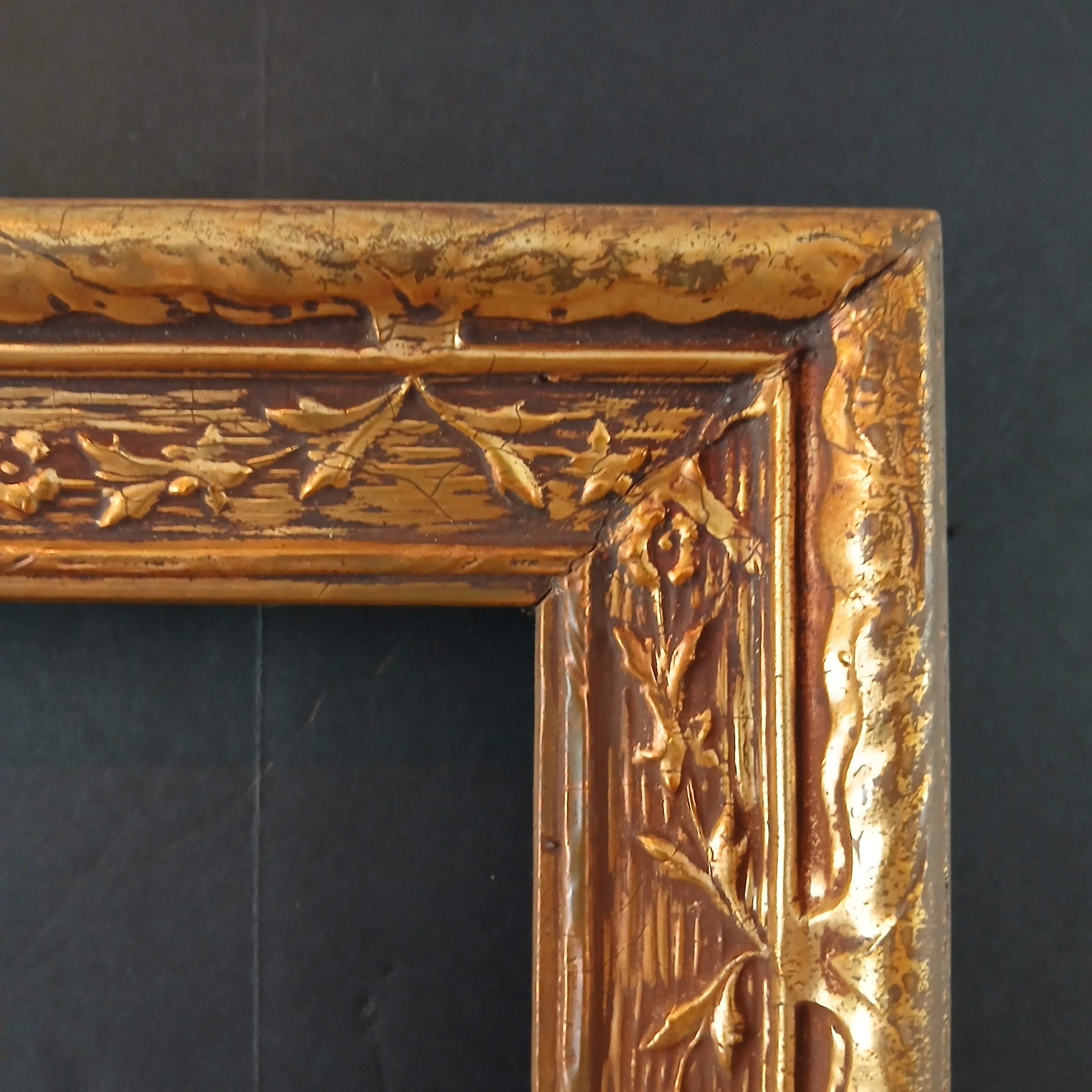 1960s Gold 20 x 24 Frame with Raised Floral and Foliate Decoration