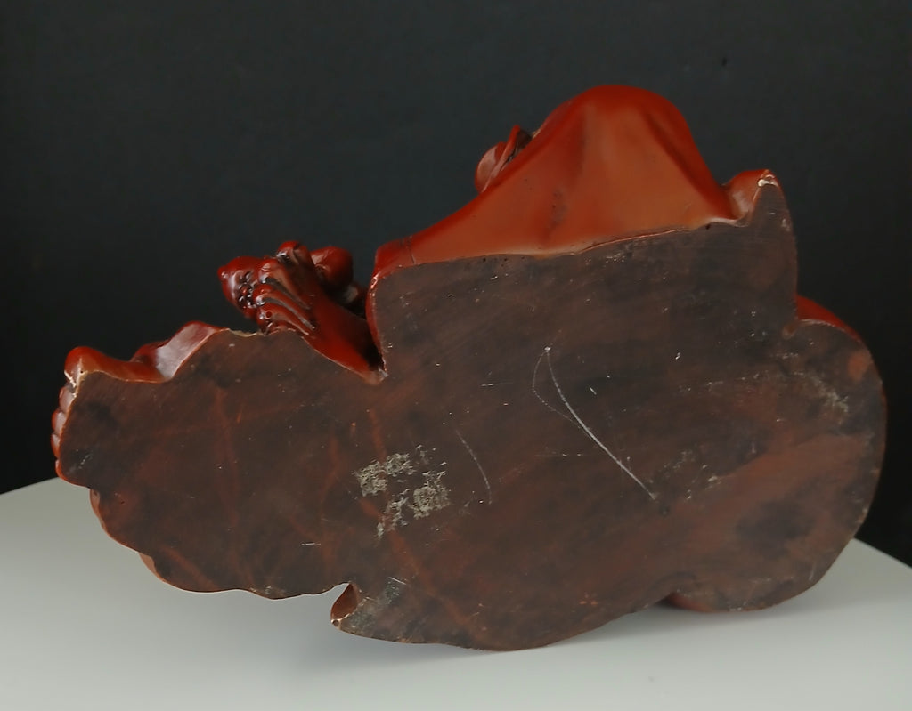 Vintage Laughing Buddha with Children Red Resin