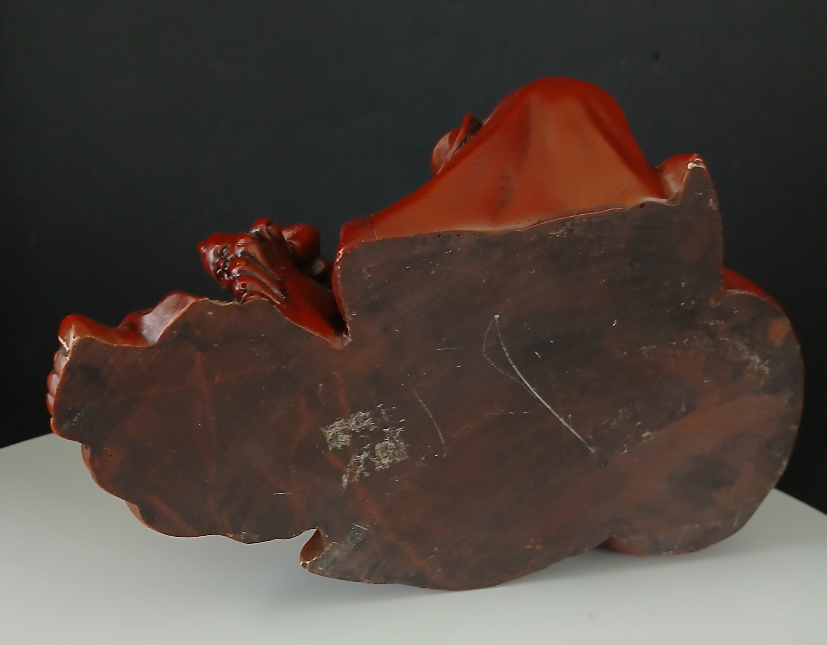 Vintage Laughing Buddha with Children Red Resin
