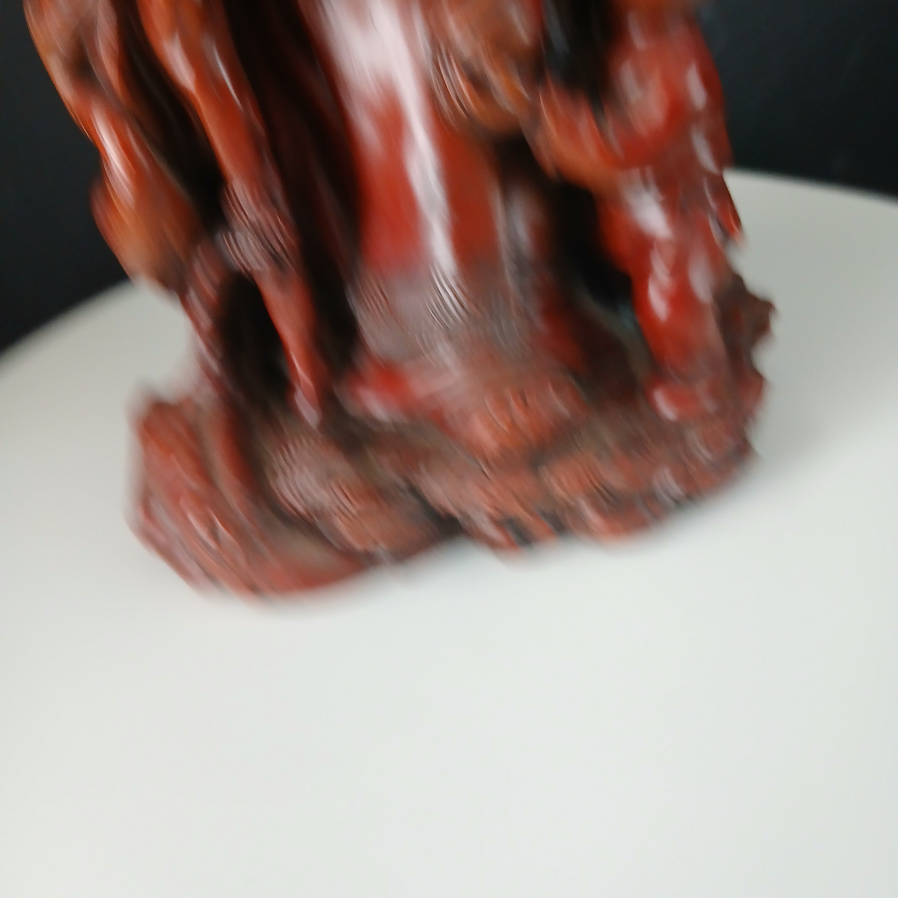 Vintage Chinese Red Resin Figure of an Immortal with a Child and a Wading Bird