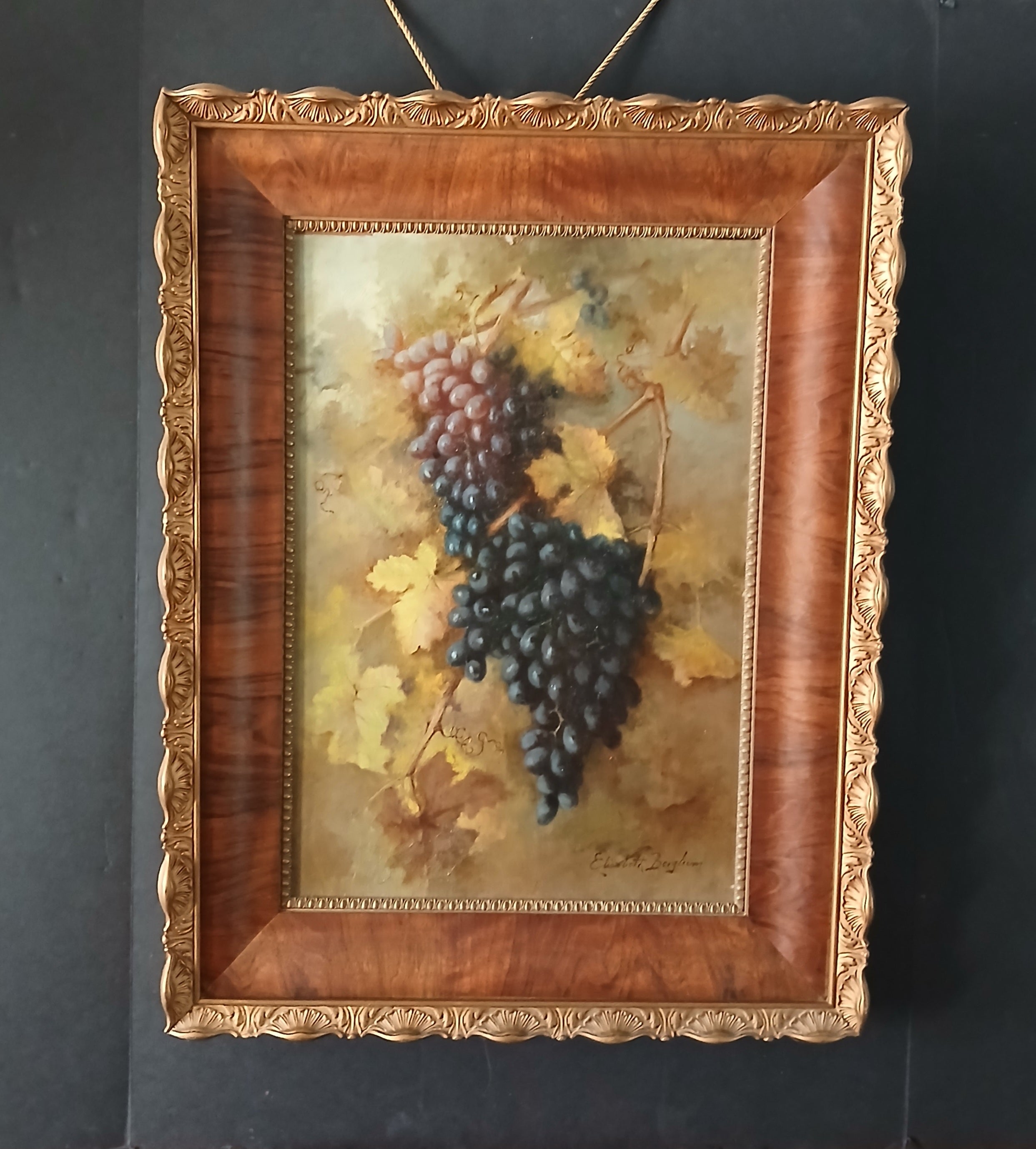 Hanging Grapes Oil on Board Painting by Elizabeth Borglum 1848-1922