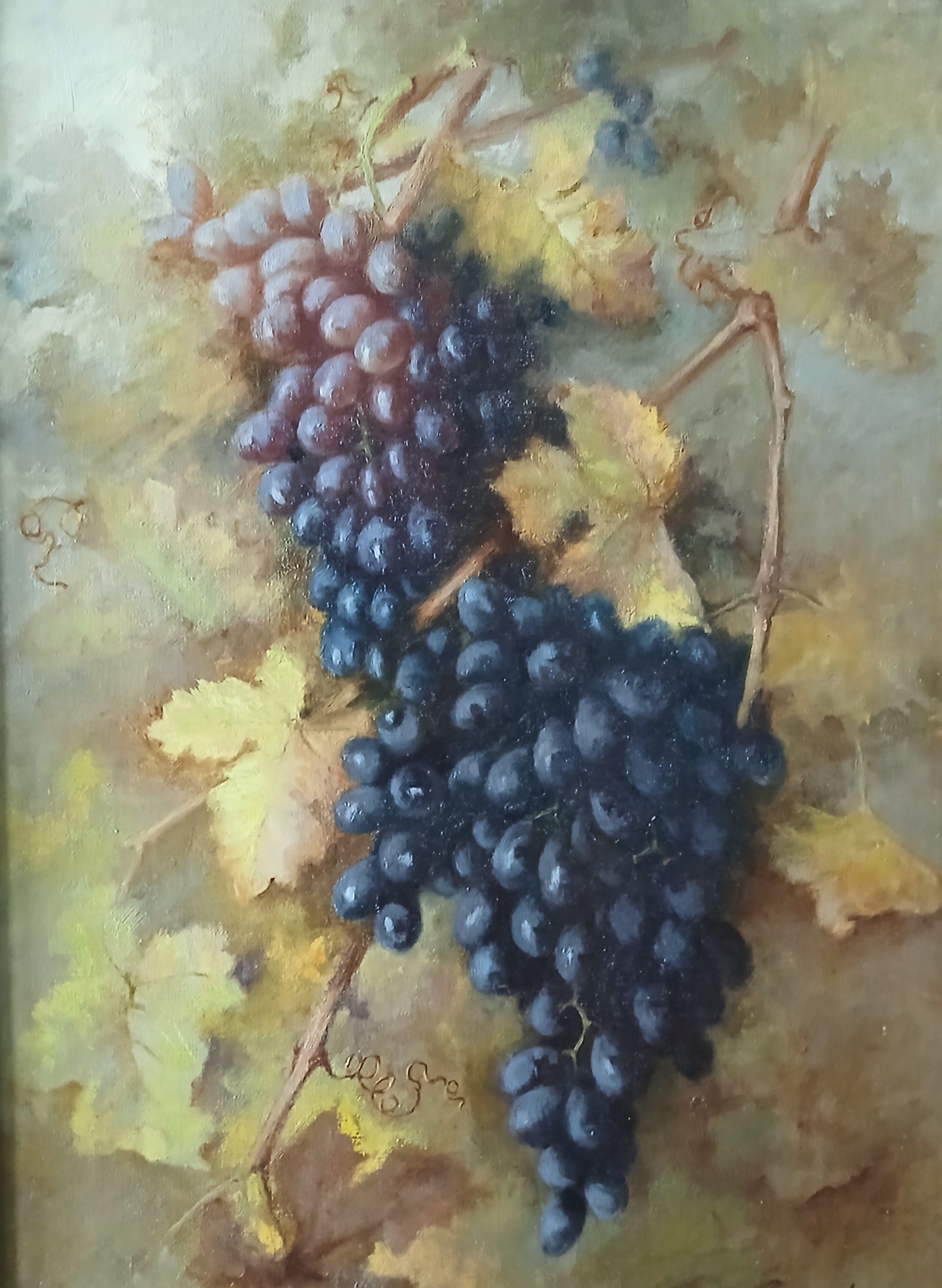 Hanging Grapes Oil on Board Painting by Elizabeth Borglum 1848-1922