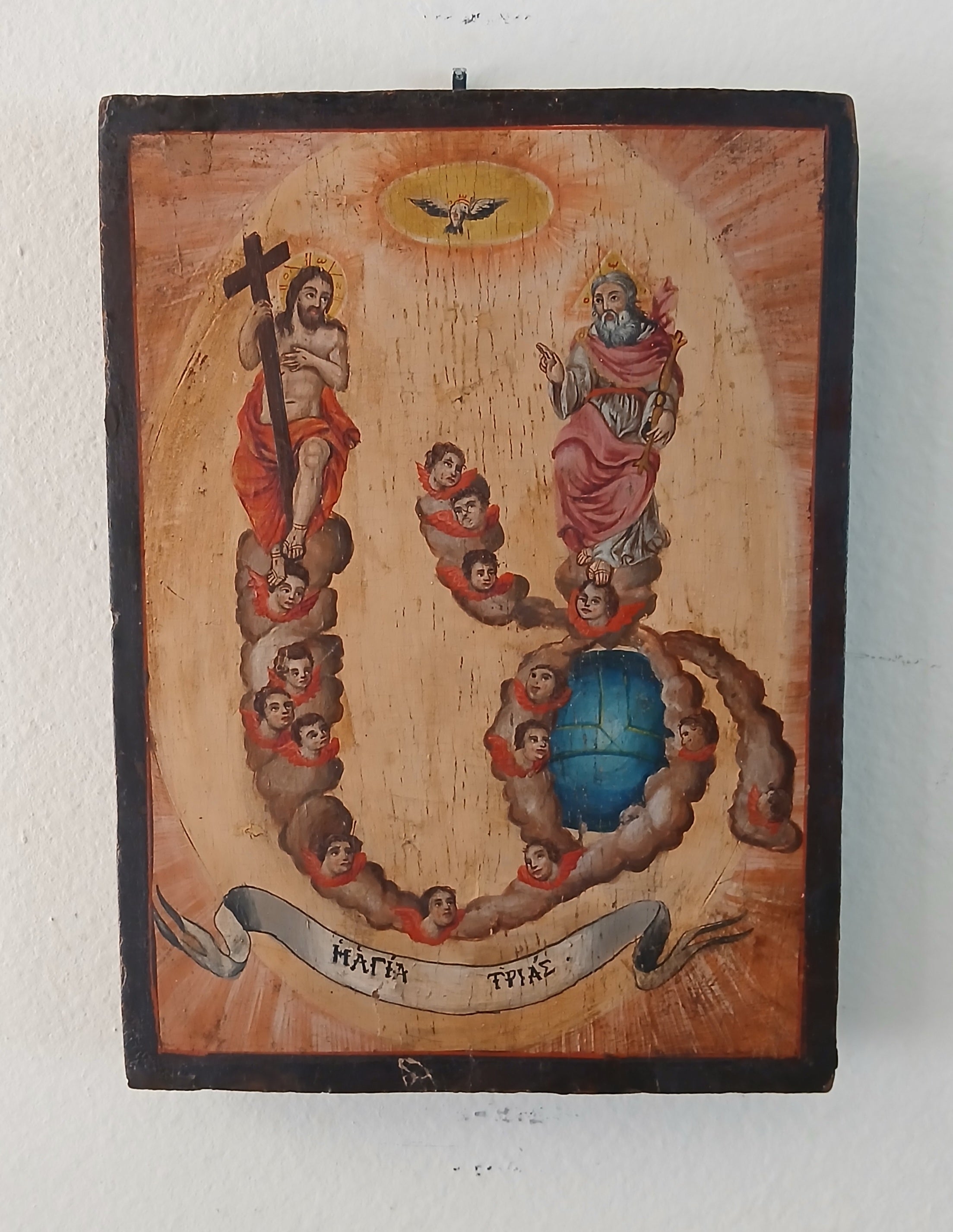 Rare Greek Holy Trinity Icon 19th Century