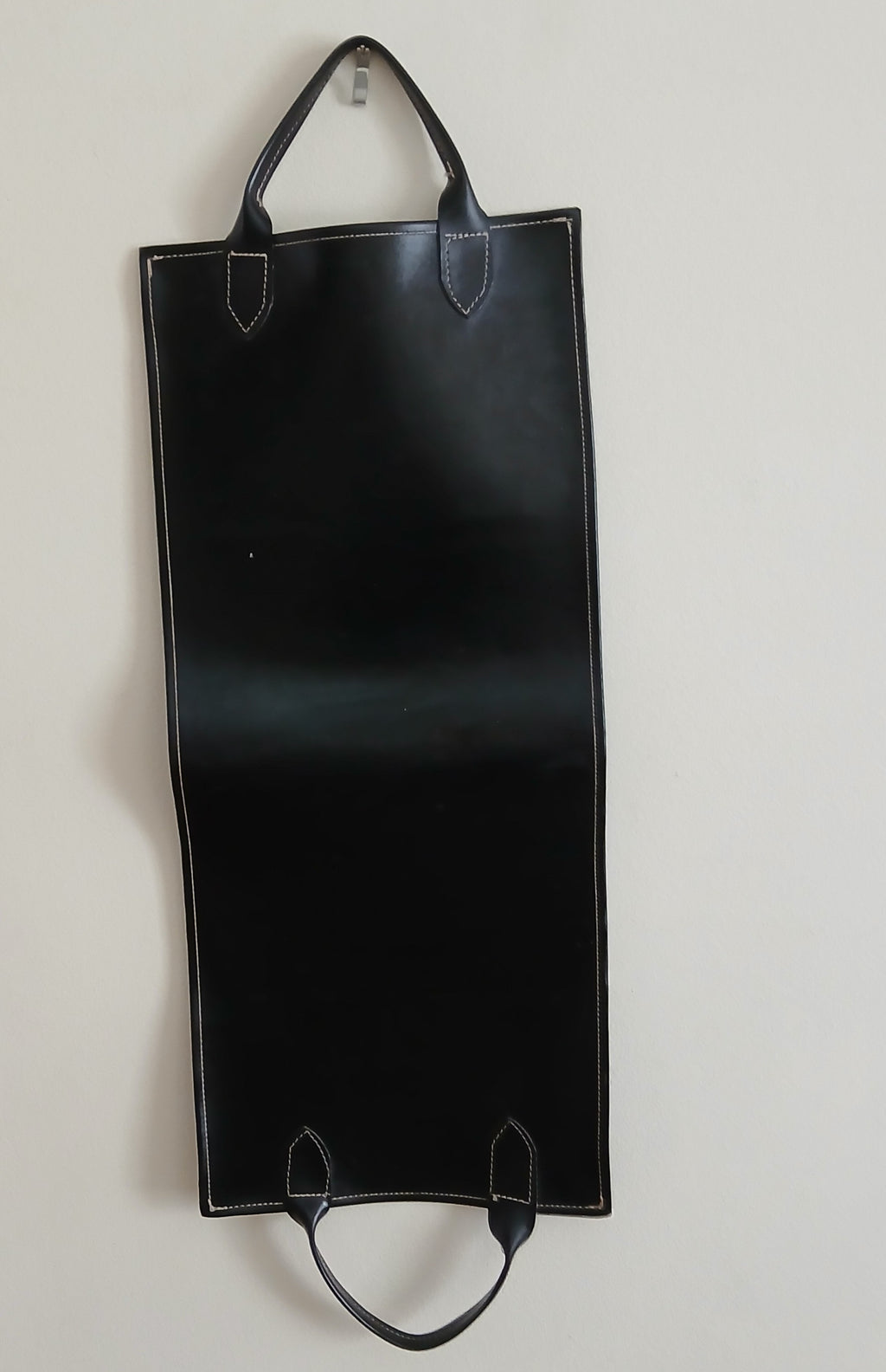 Handsome Vintage Black Leather Firewood Carrier