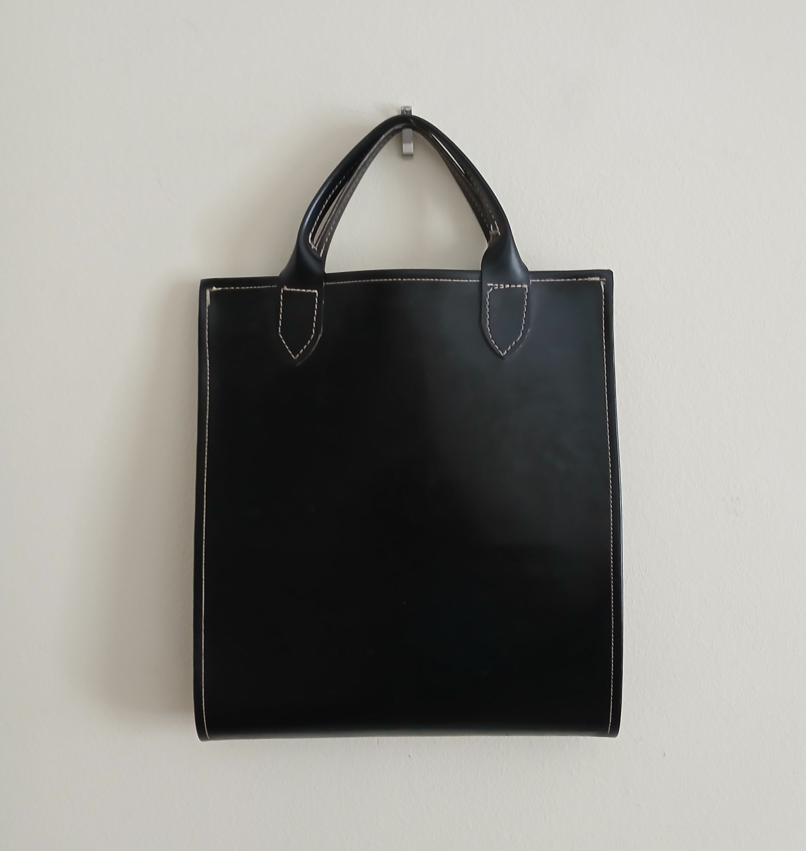 Handsome Vintage Black Leather Firewood Carrier
