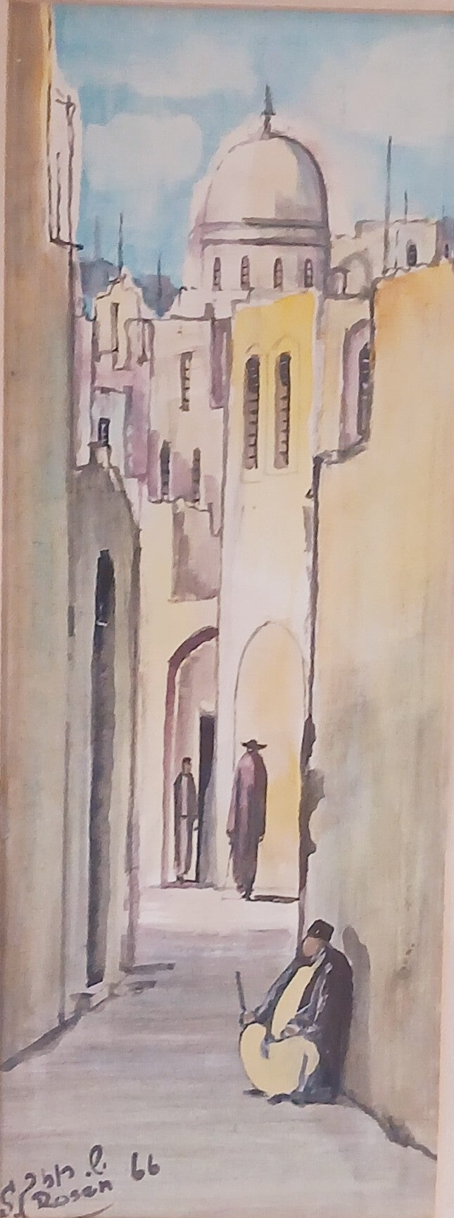 Jerusalem Alleyway 1966 Original Watercolor by Simon Rosen Noted Israeli Artist