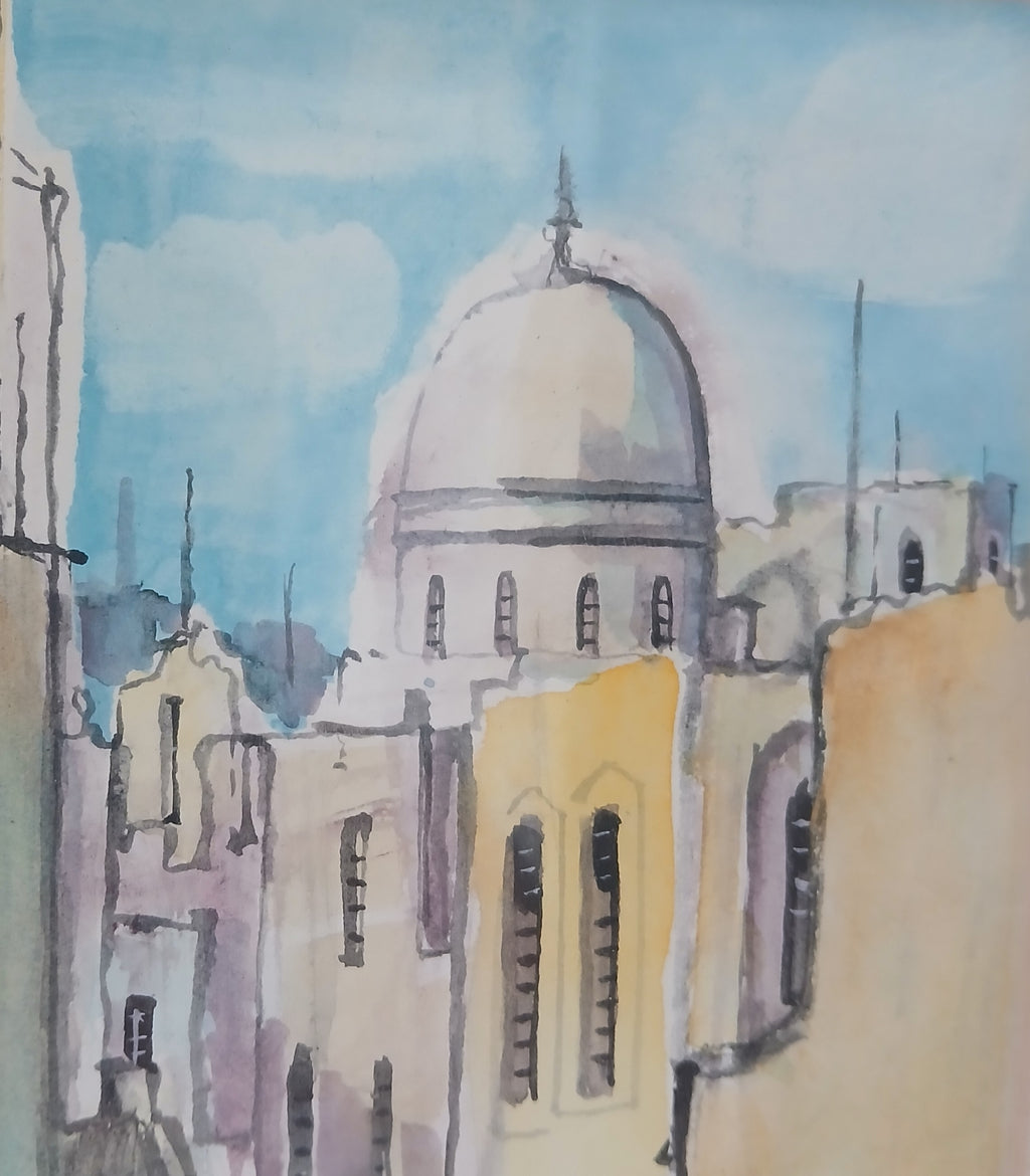 Jerusalem Alleyway 1966 Original Watercolor by Simon Rosen Noted Israeli Artist