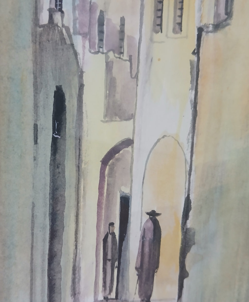 Jerusalem Alleyway 1966 Original Watercolor by Simon Rosen Noted Israeli Artist