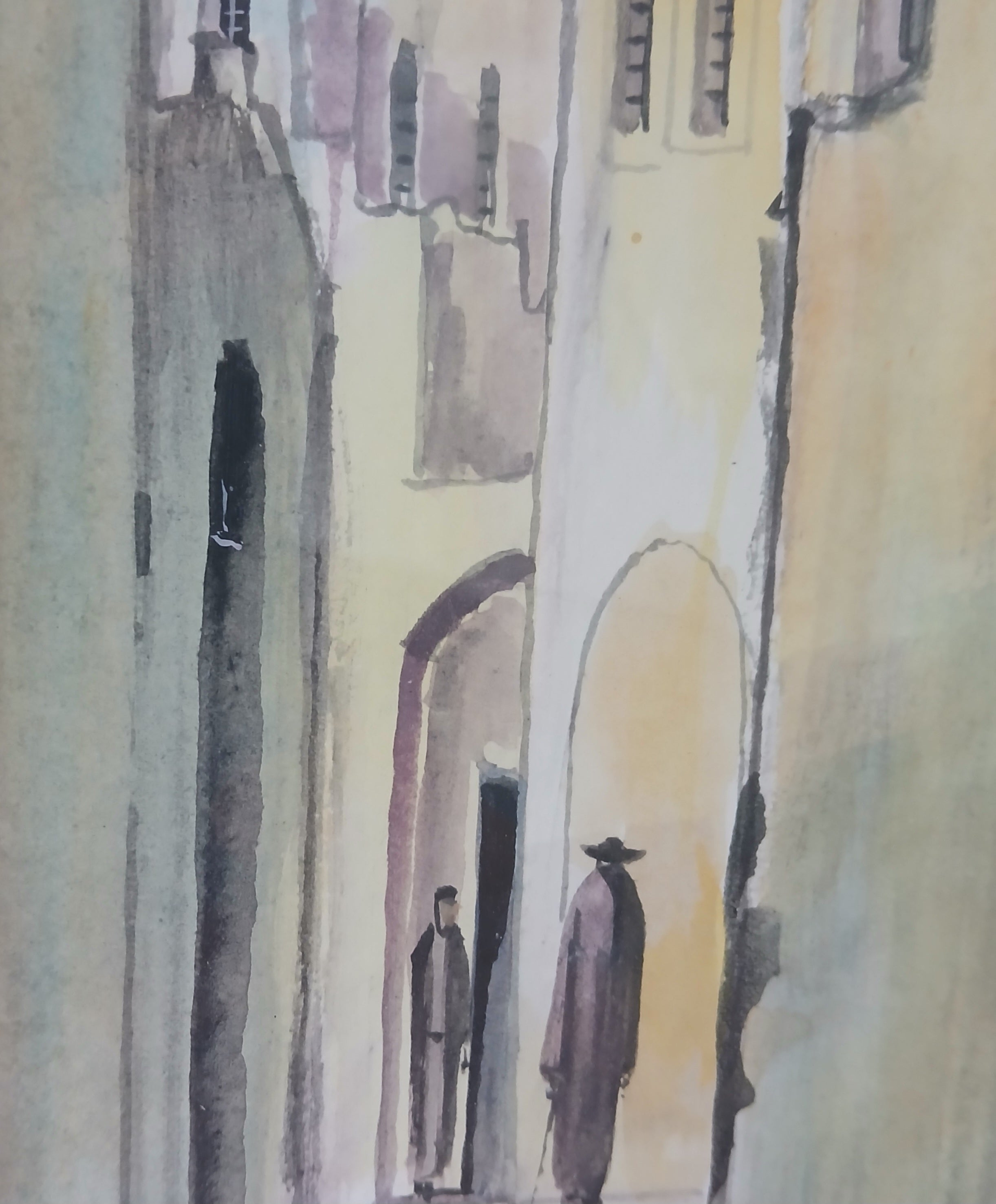 Jerusalem Alleyway 1966 Original Watercolor by Simon Rosen Noted Israeli Artist