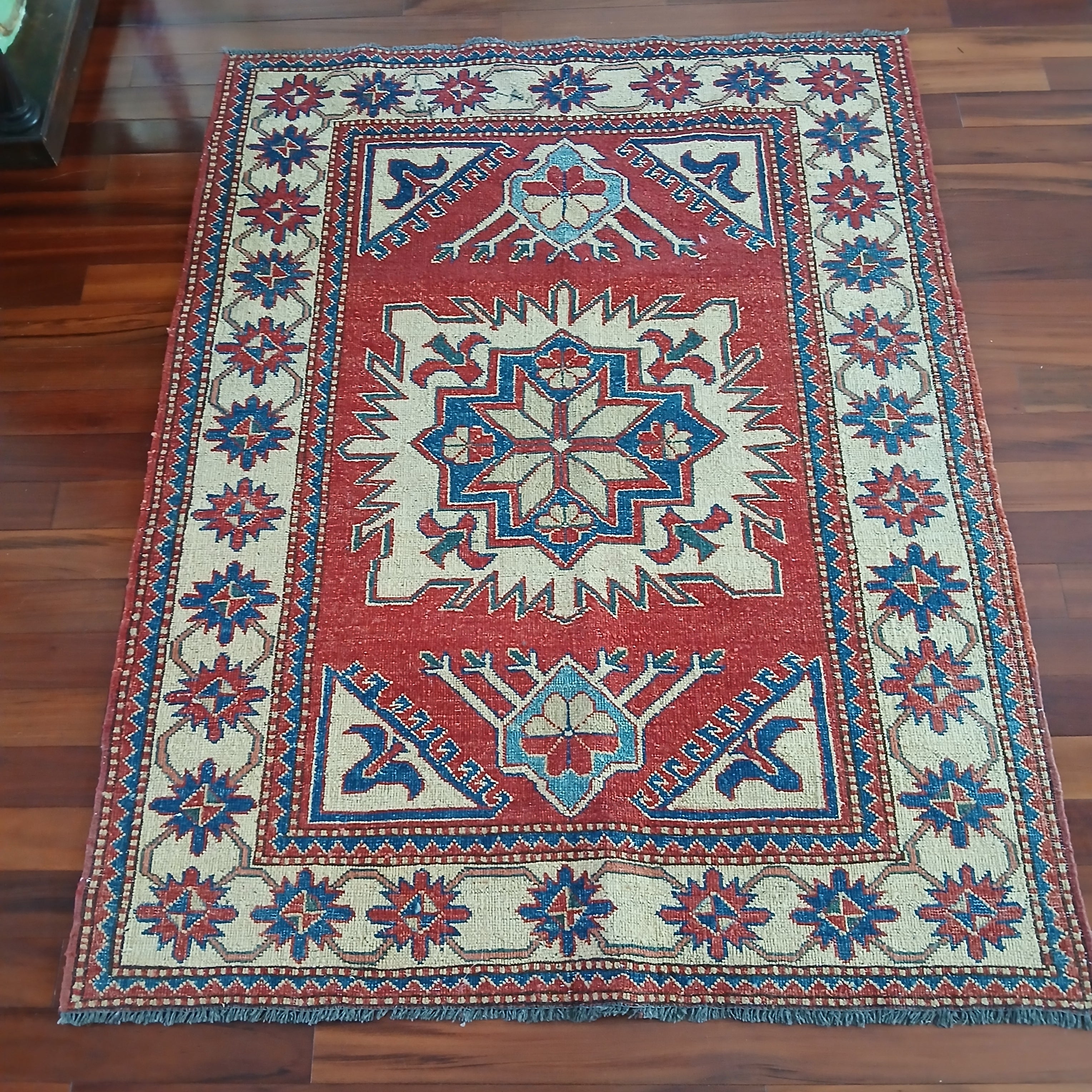 Gorgeous Vintage Eagle Kazak Rug Handmade from the Caucusus Region